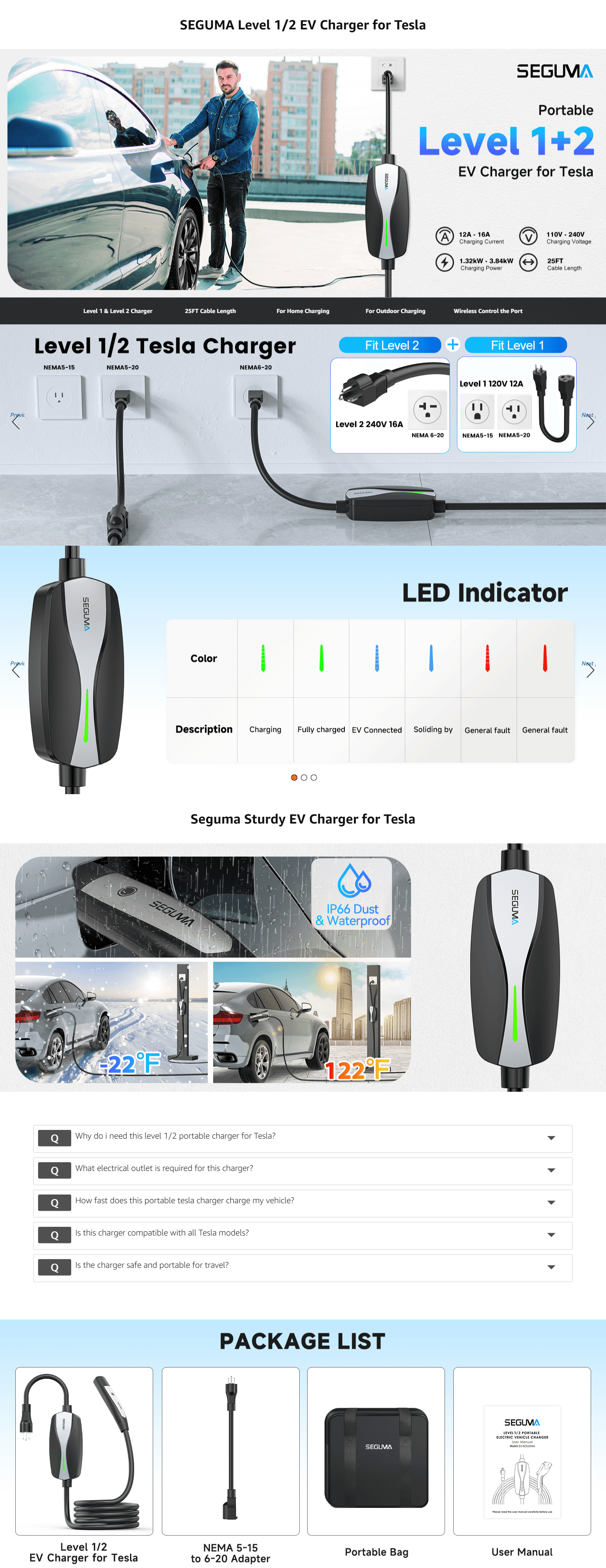 Premium A+ Content for Amazon.com: SEGUMA Level 1/2 Tesla Charger