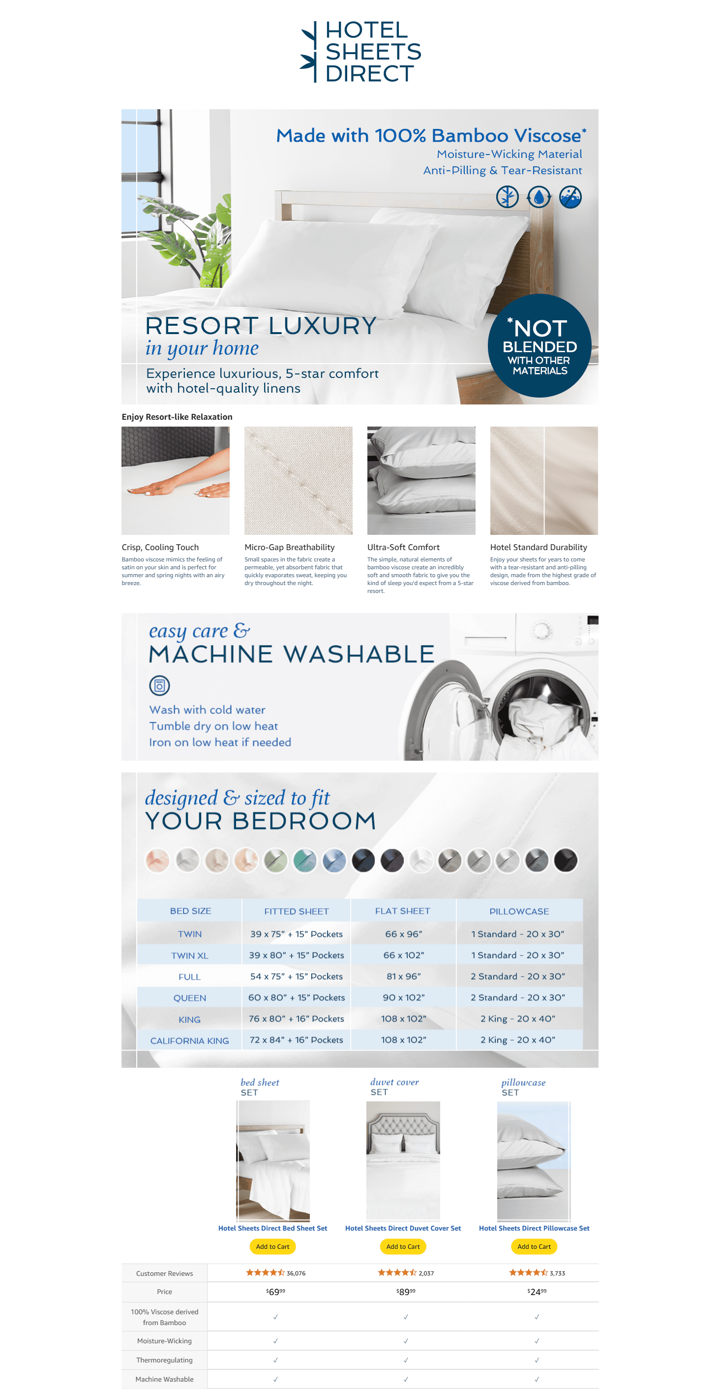 Premium A+ Content for Amazon.com: Hotel Sheets Direct 4 Piece Bed Sheet Set Queen Size