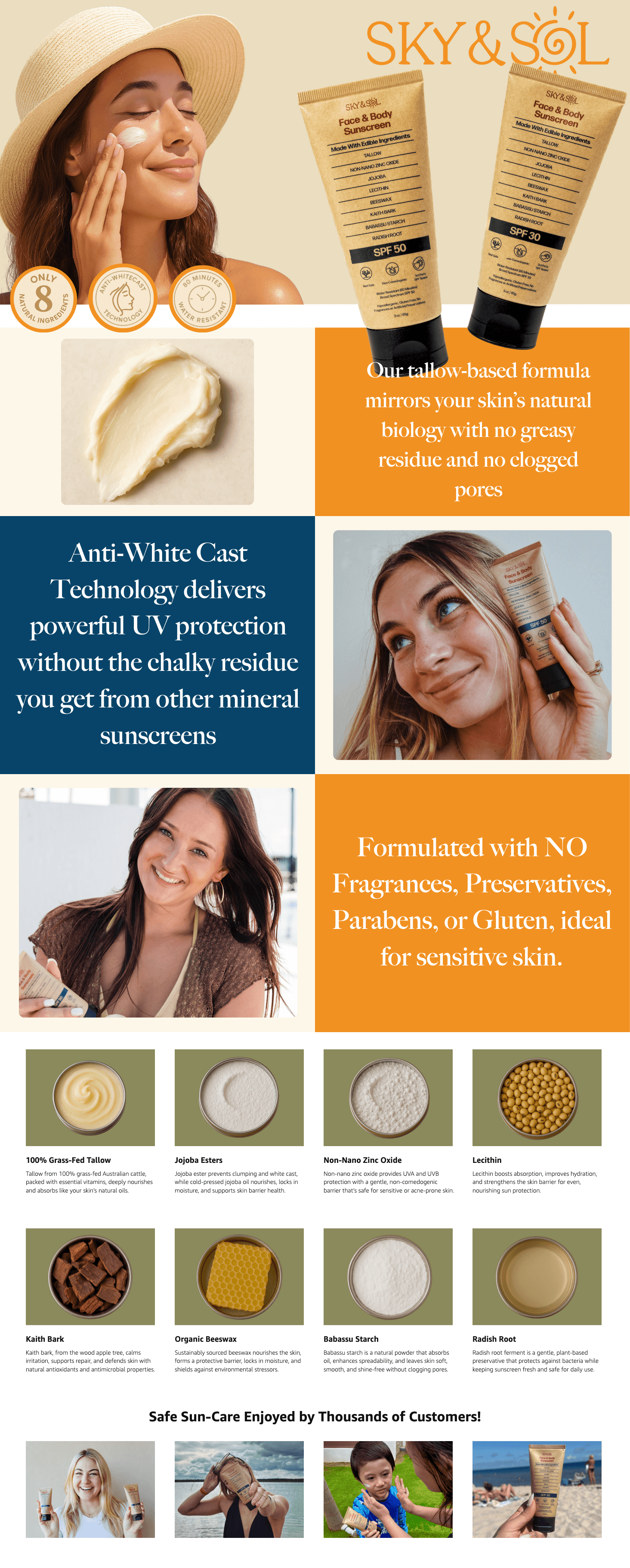 Premium A+ Content for Amazon.com : Sky and Sol Non-Toxic Natural Mineral Sunscreen SPF 50