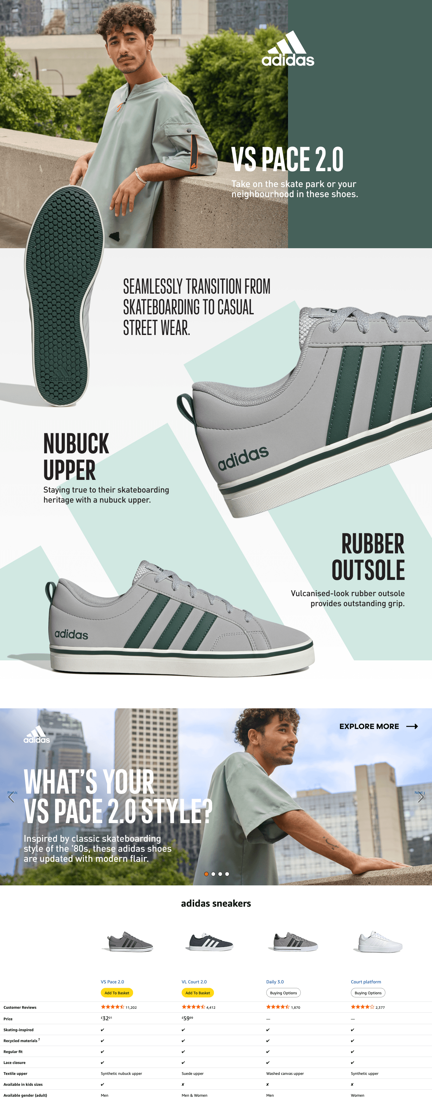 Premium A+ Content for adidas Unisex VS Pace 2.0 Shoes