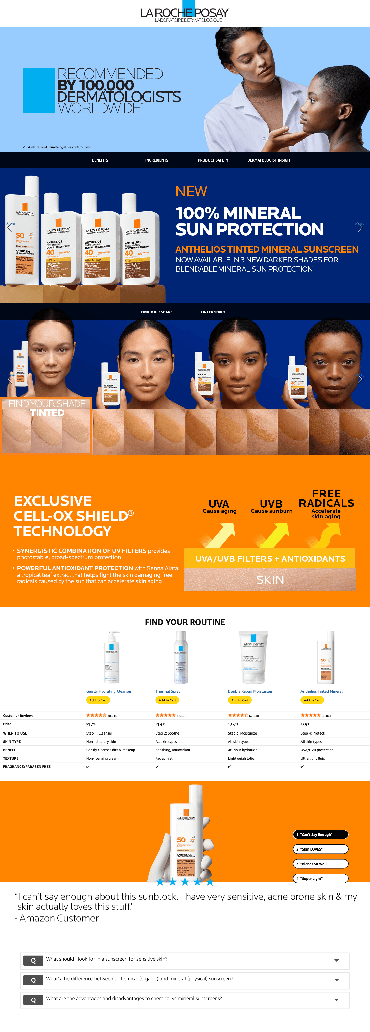 Premium A+ Content for Amazon.com: La Roche Posay Anthelios 50 Mineral Tinted Ultra Light Sunscreen Fluid…