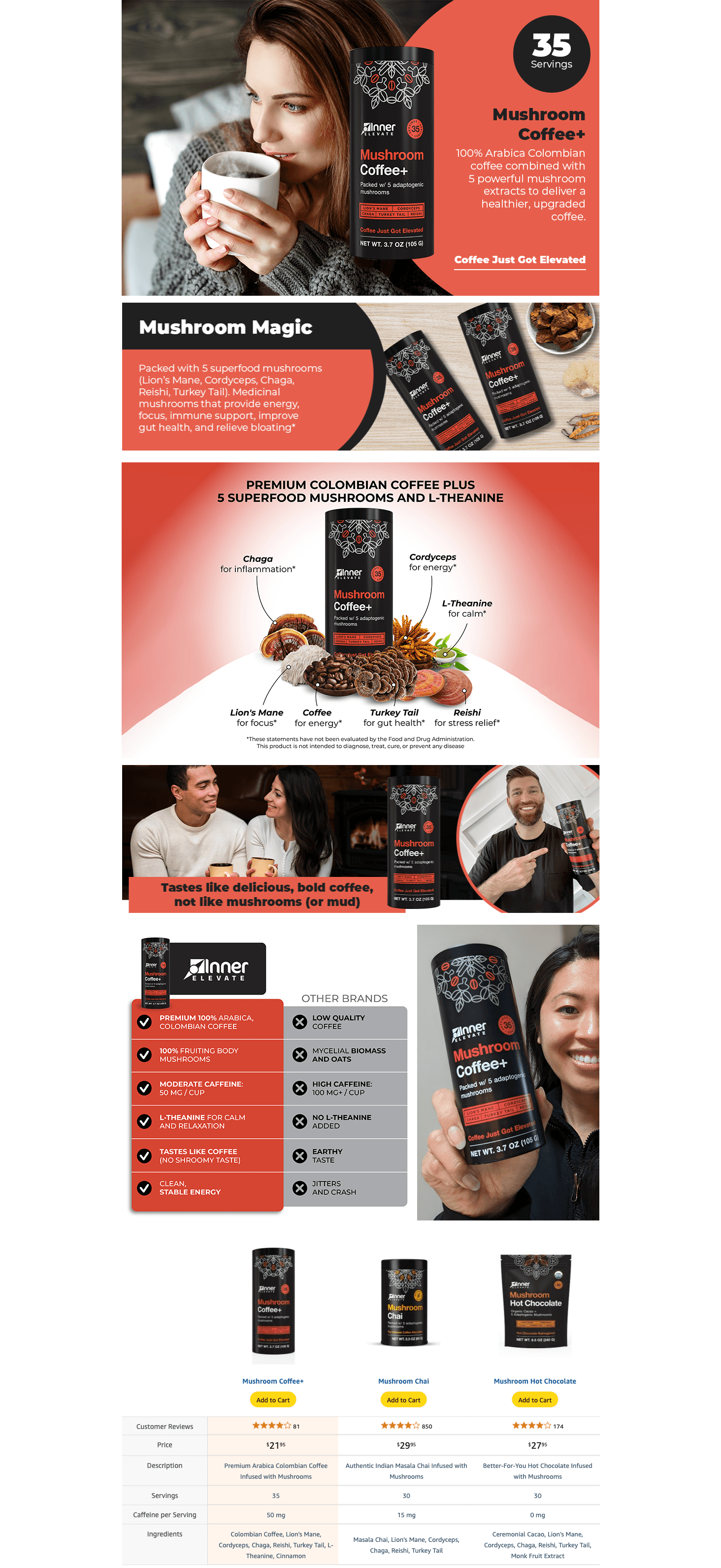 Premium A+ Content for Amazon.com : Mushroom Coffee With 5 Adaptogenic Mushrooms