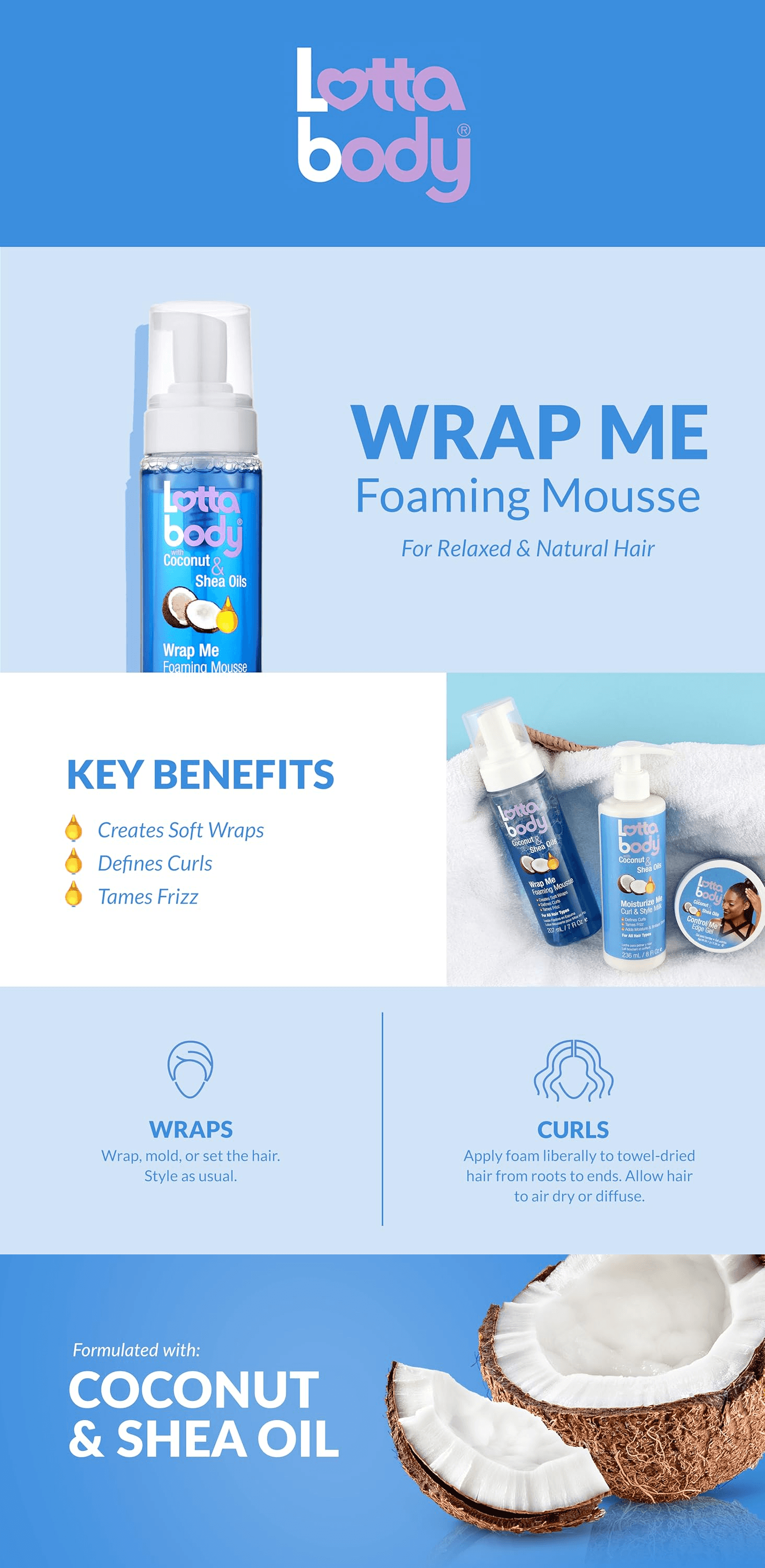 Premium A+ Content for Amazon.com: Lottabody Coconut Oil and Shea Wrap Me Foaming Curl Mousse
