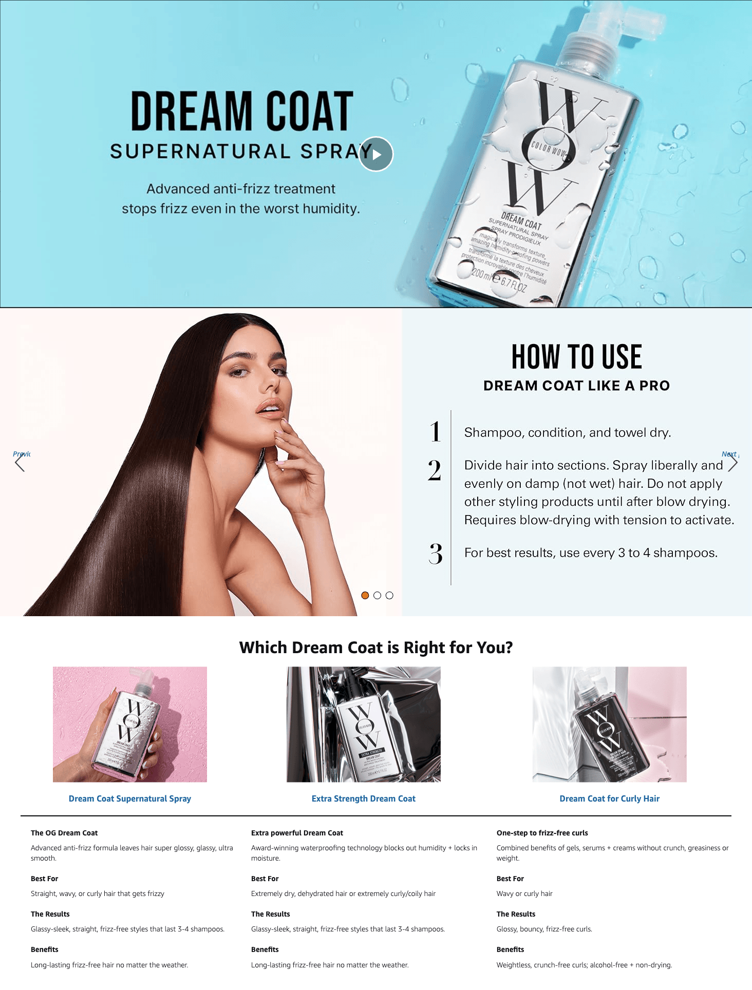 Premium A+ Content for Amazon.com: COLOR WOW Dream Coat Supernatural Spray