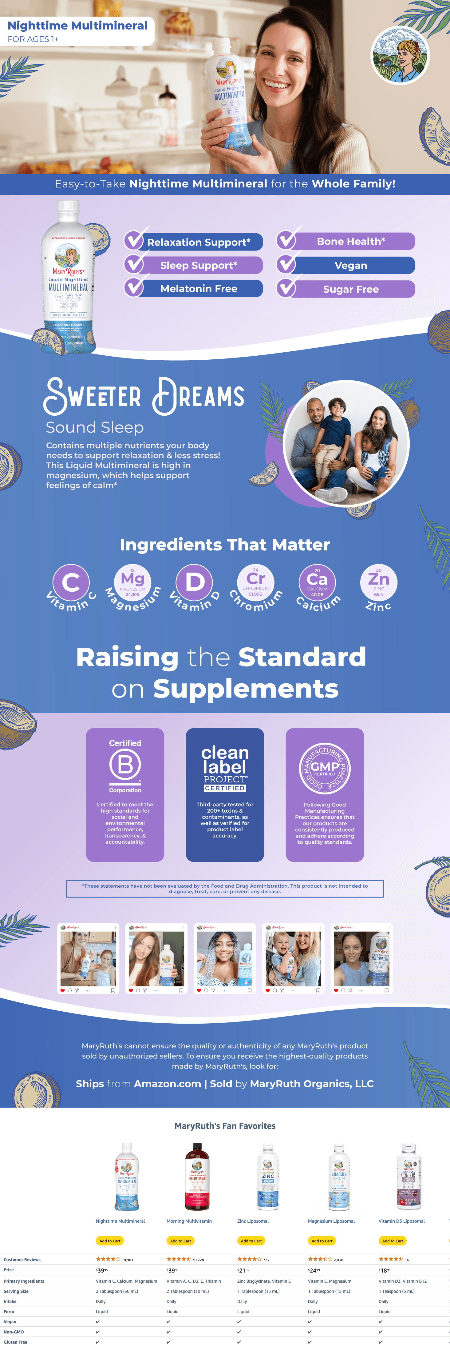Premium A+ Content for Amazon.com: MaryRuth Organics Liquid Nighttime Multimineral Sleep Supplement