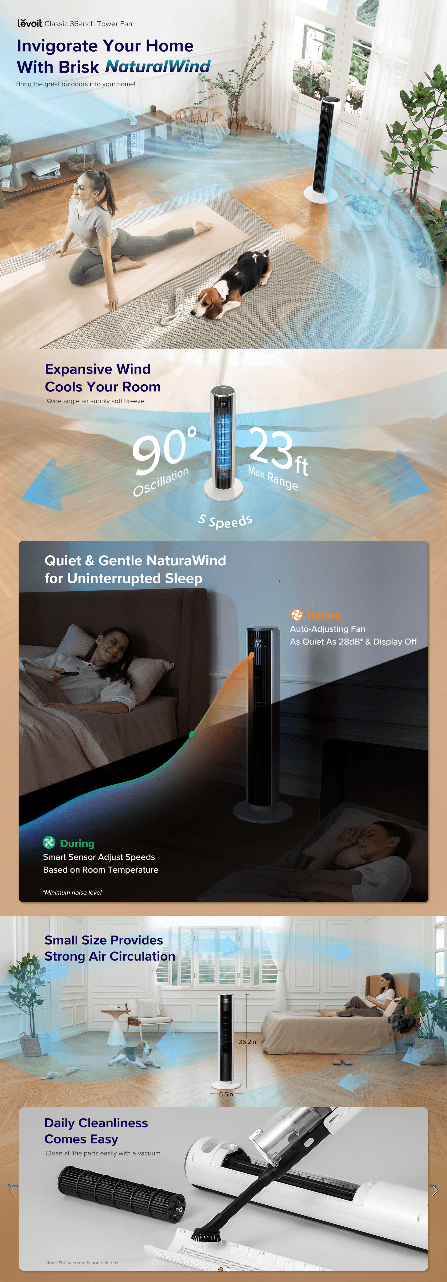 Premium A+ Content for Amazon.com: LEVOIT Tower Fan for Bedroom