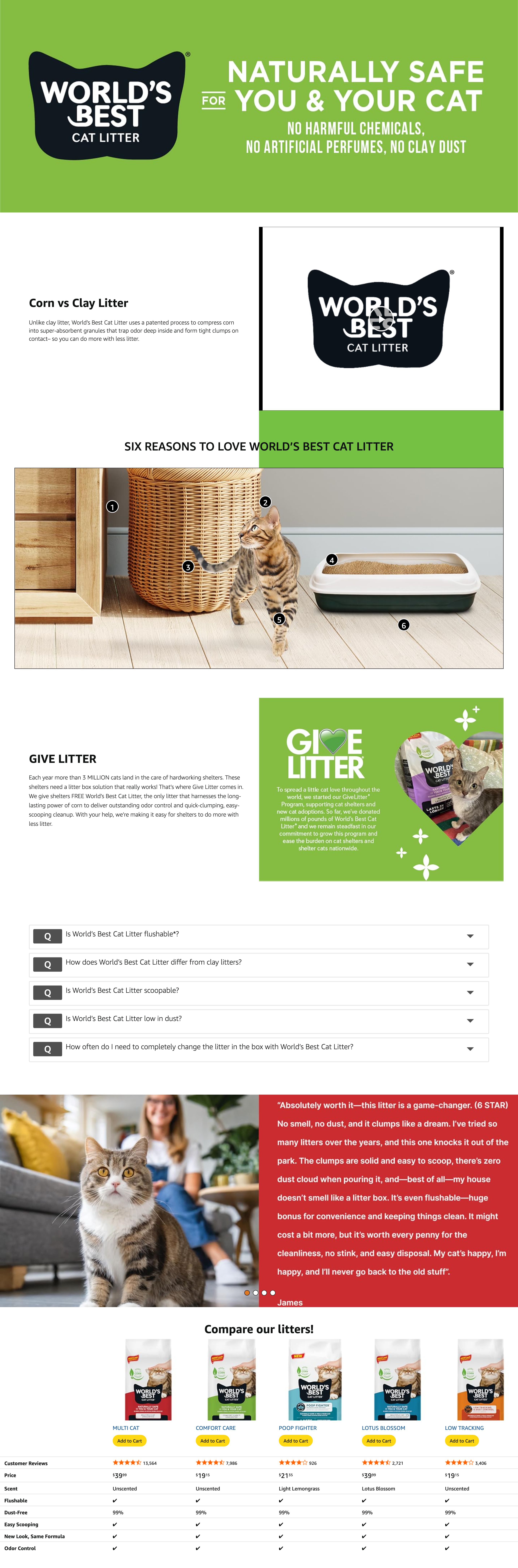 Premium A+ Content for Amazon.com : WORLD'S BEST CAT LITTER Multiple Cat Unscented