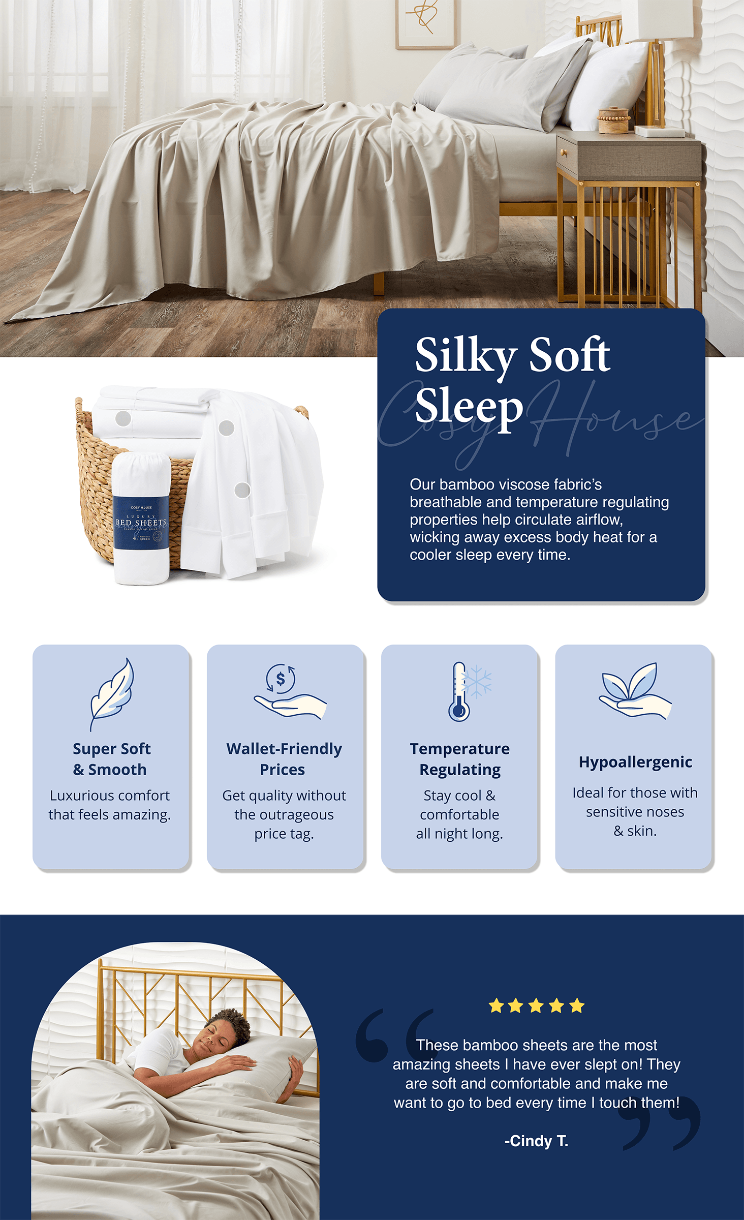 Premium A+ Content for Amazon.com: Cosy House Collection Luxury Bamboo Sheets