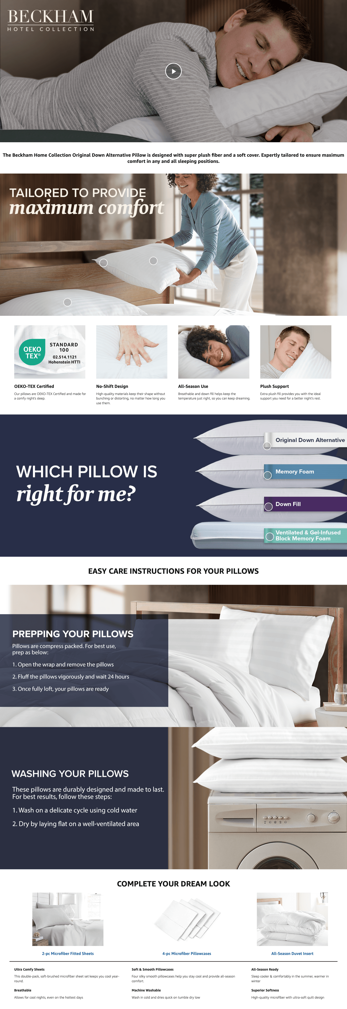 Premium A+ Content for Amazon.com: Beckham Hotel Collection Bed Pillows Standard/Queen Size Set of 2