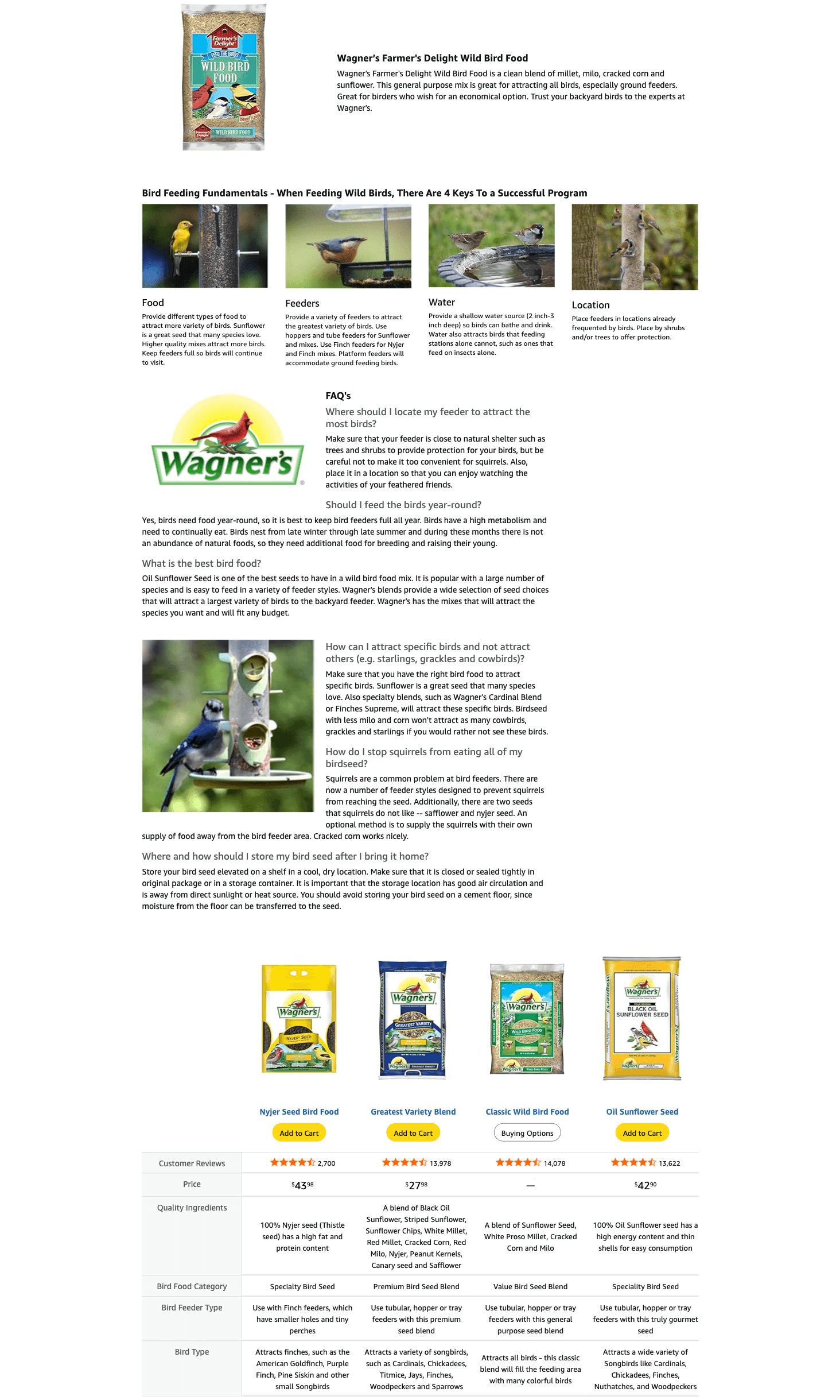 Premium A+ Content for Amazon.com: Wagner's 53002 Farmer's Delight Wild Bird Food with Cherry Flavor