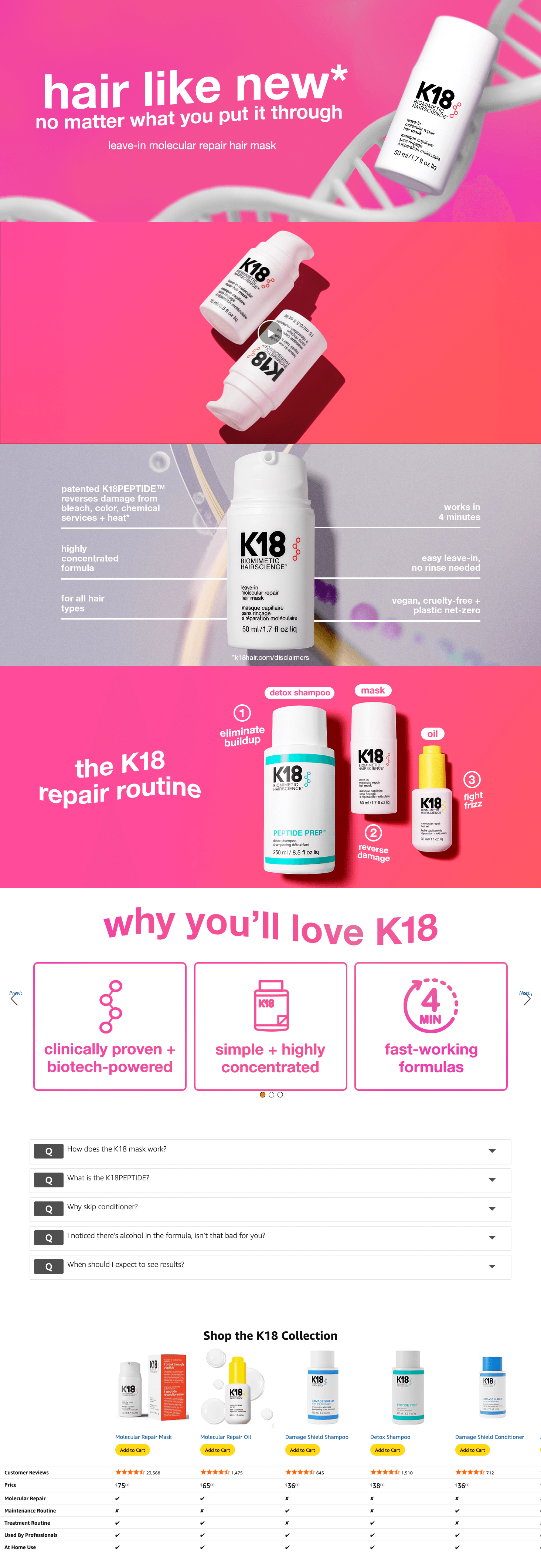 Premium A+ Content for Amazon.com: K18 Full-Size Leave-In Molecular Hair Mask