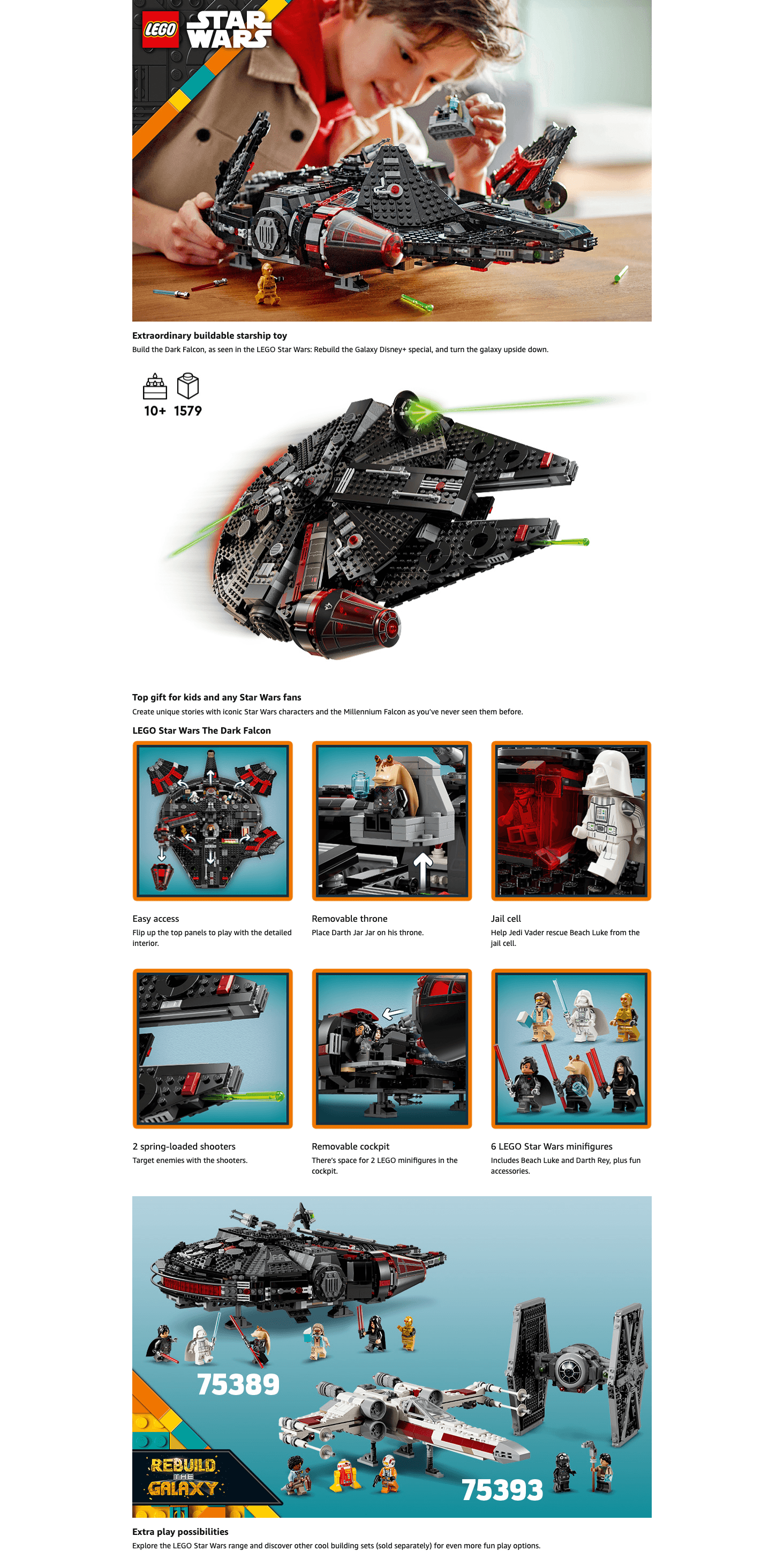 Premium A+ Content for Amazon.com: LEGO Star Wars The Dark Falcon Buildable Starship