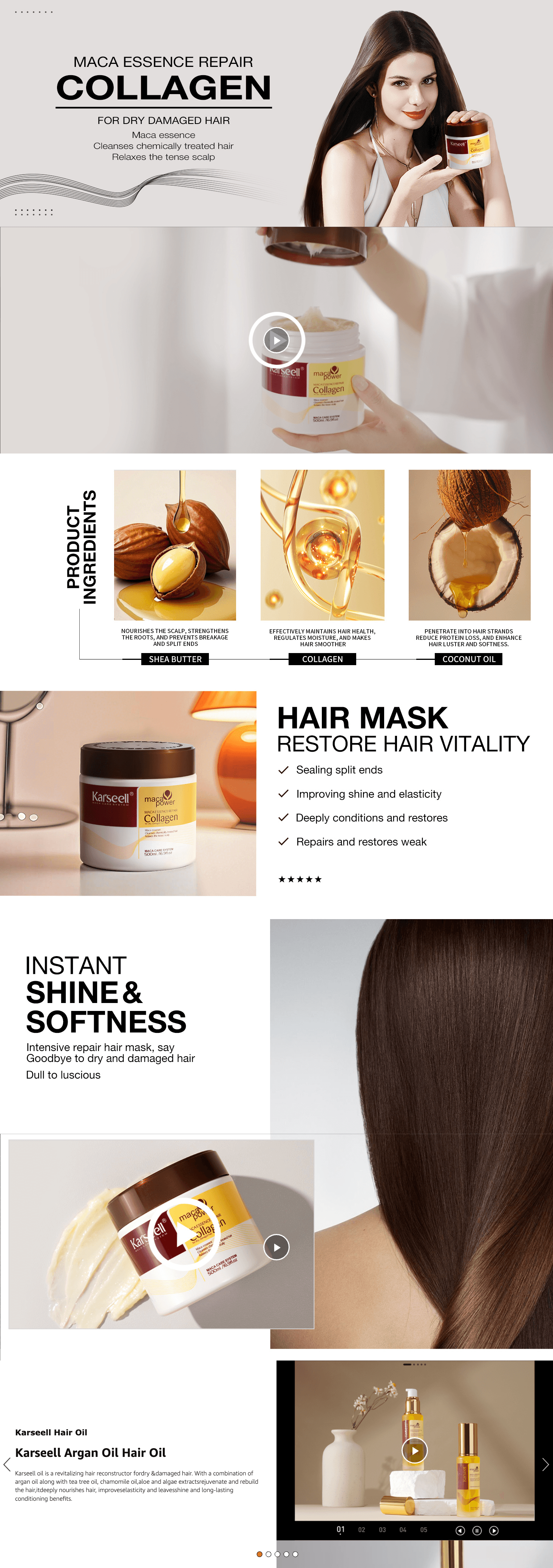 Premium A+ Content for Amazon.com: Karseell Collagen Hair Treatment Deep Repair Conditioning Argan Oil Collagen…
