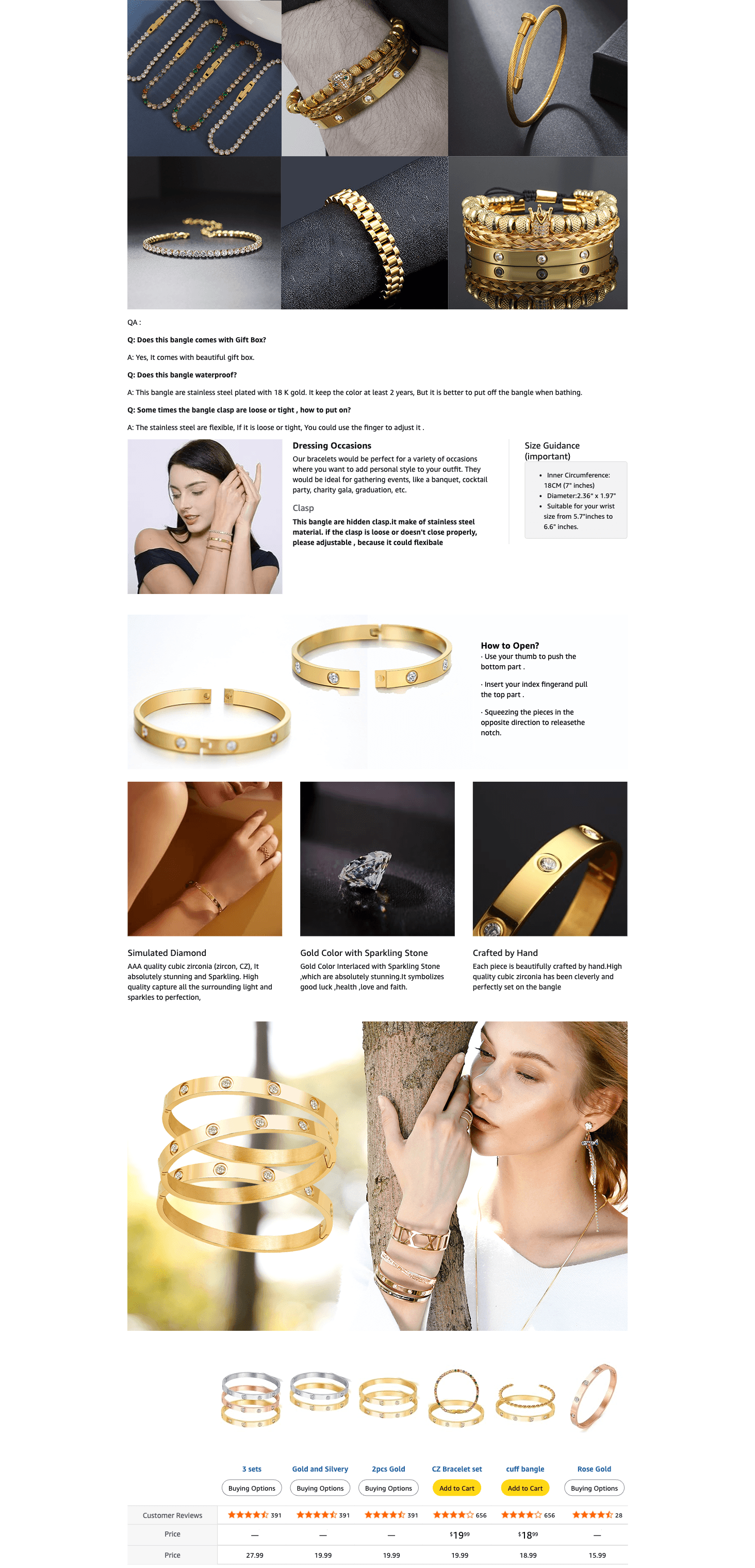 Premium A+ Content for Amazon.com: A D. ALLEN & DANMI. A D. 18 K Gold Plated Love Bangle Bracelet Set Stackable…