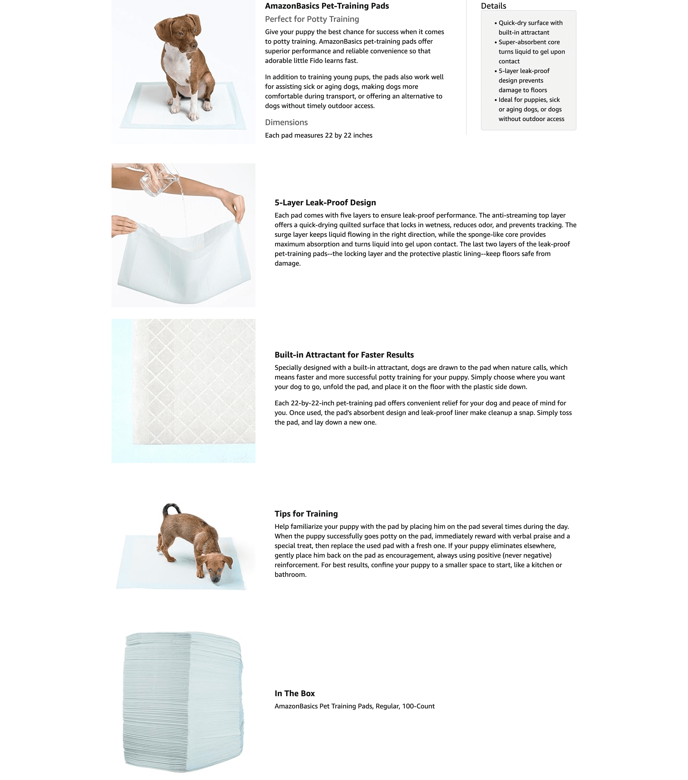 Premium A+ Content for Amazon.com: Amazon Basics Dog and Puppy Pee Pads with Leak-Proof Quick-Dry Design for…