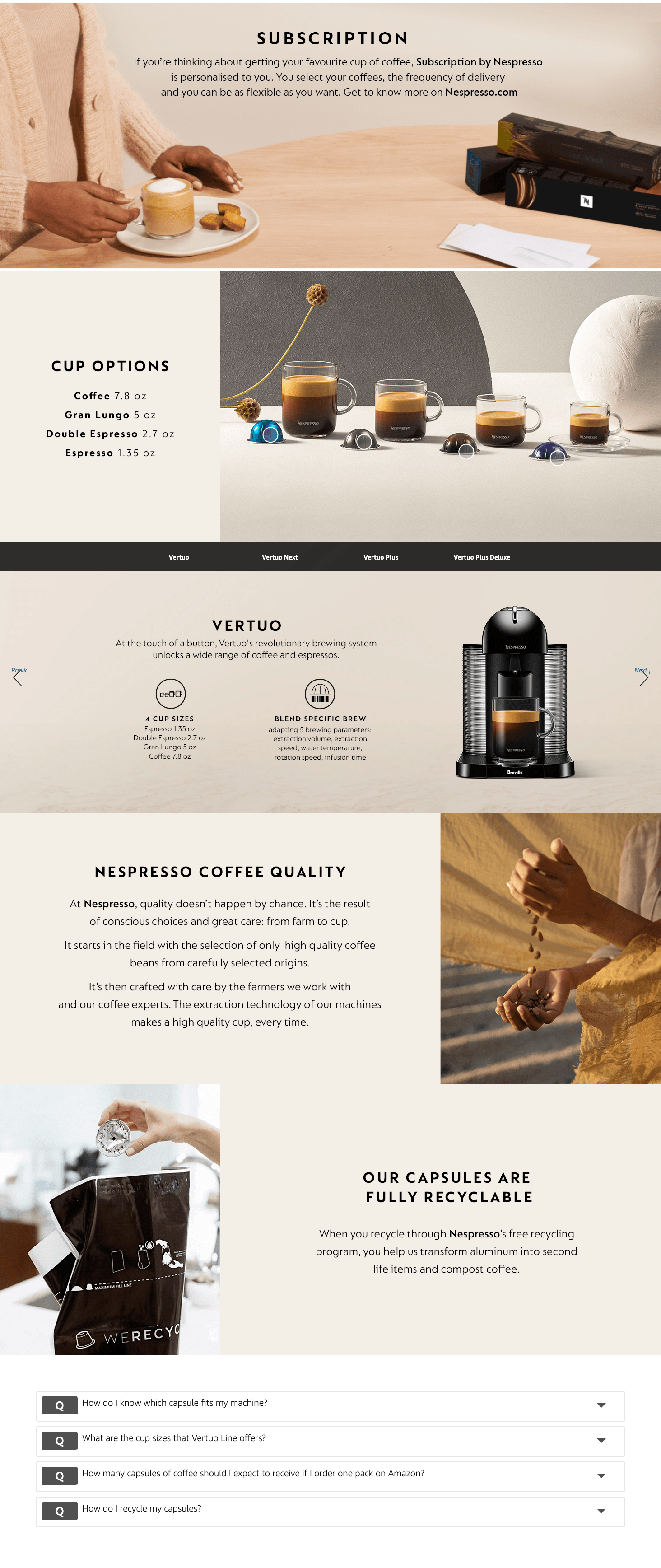 Premium A+ Content for Amazon.com: Nespresso Capsules Vertuo