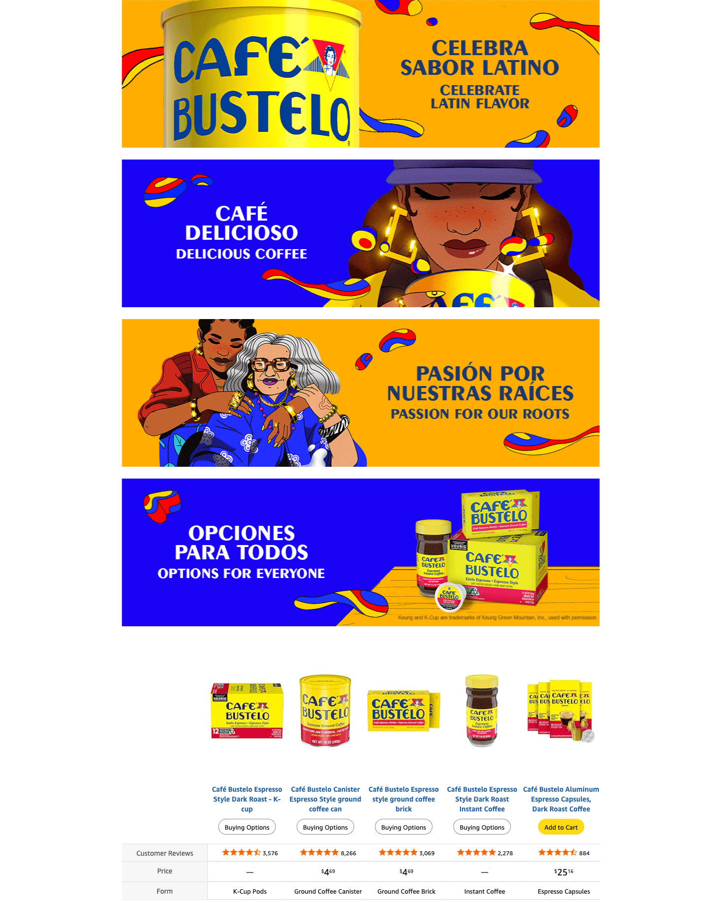 Premium A+ Content for Amazon.com: Café Bustelo Espresso Style Dark Roast Coffee