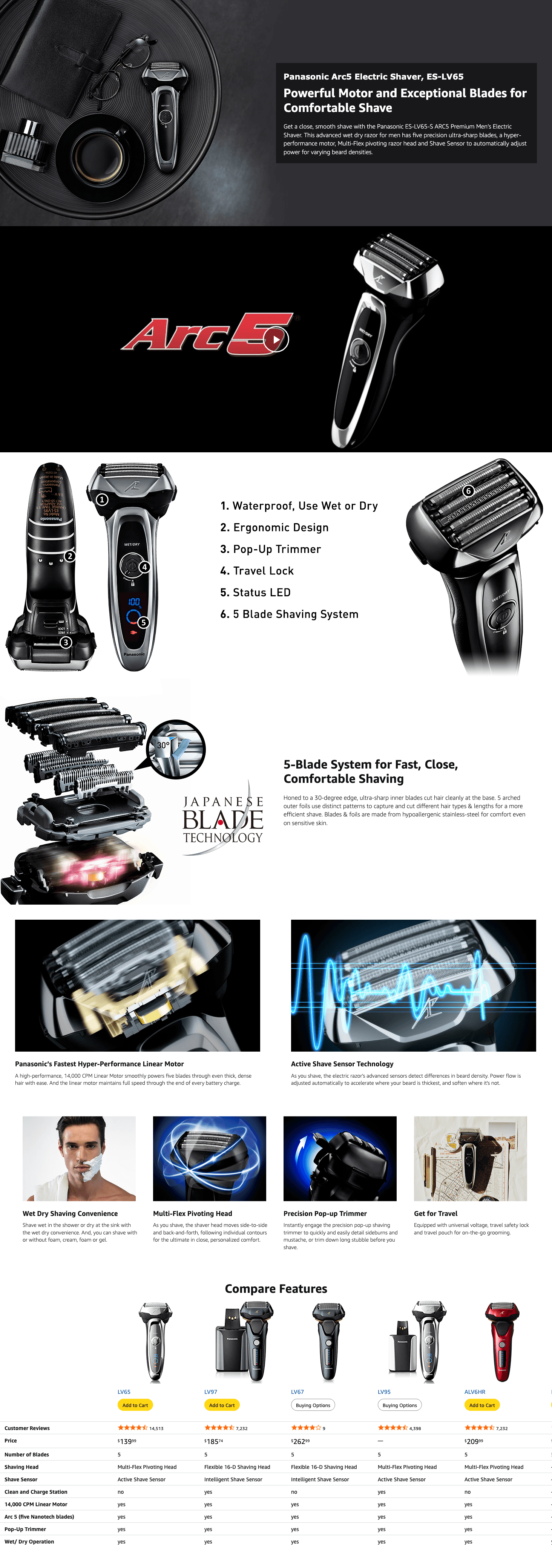 Premium A+ Content for Amazon.com: Panasonic ARC5 Electric Razor for Men with Pop-Up Trimmer