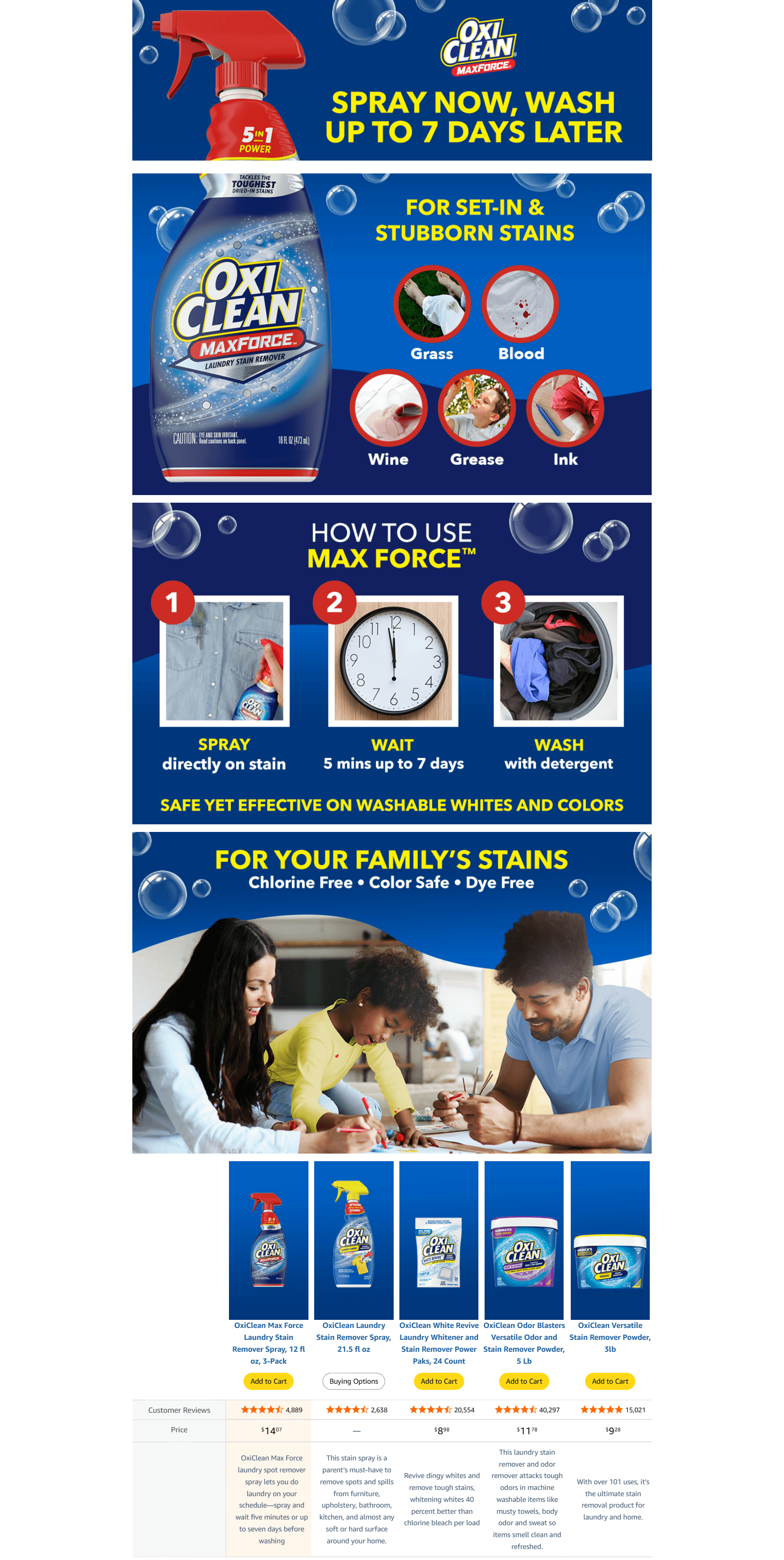 Premium A+ Content for Amazon.com: OxiClean Max Force Laundry Stain Remover Spray