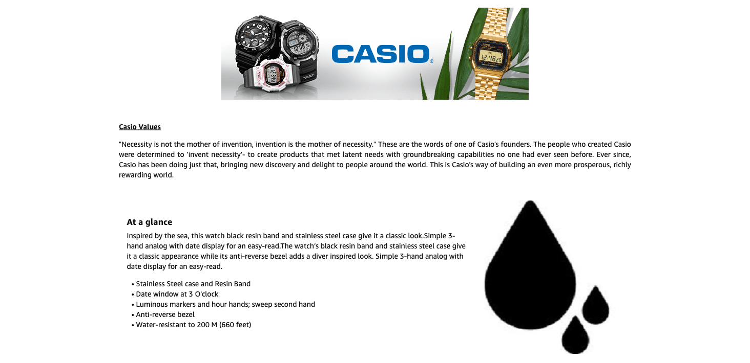 Premium A+ Content for Amazon.com: Casio Men's MDV106-1AV 200M Black Dive Watch (MDV106-1A) : Casio: Clothing