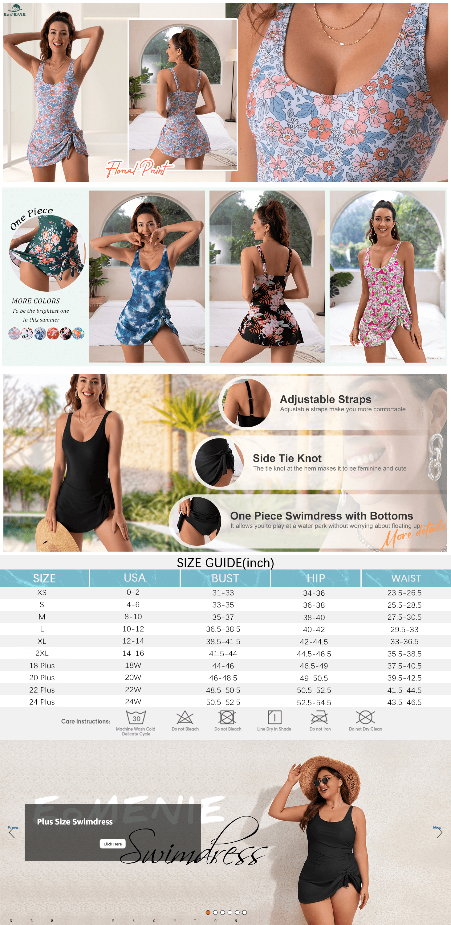 Premium A+ Content for Eomenie One Piece Swimdress Swimsuits for Women Tummy Control Swim Dresses Skirt Bathing…