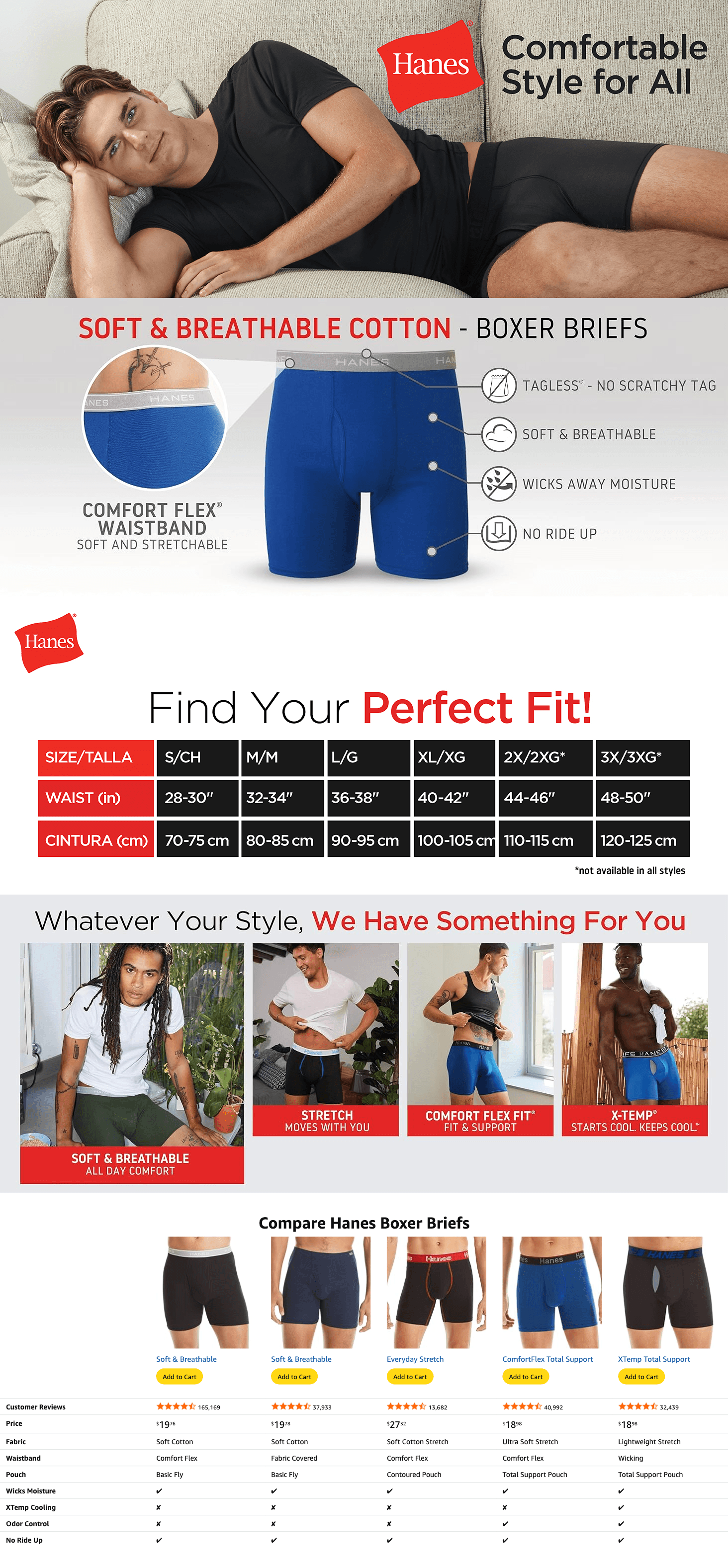 Premium A+ Content for Hanes Men's Boxer Soft Breathable Cotton ComfortFlex Waistband