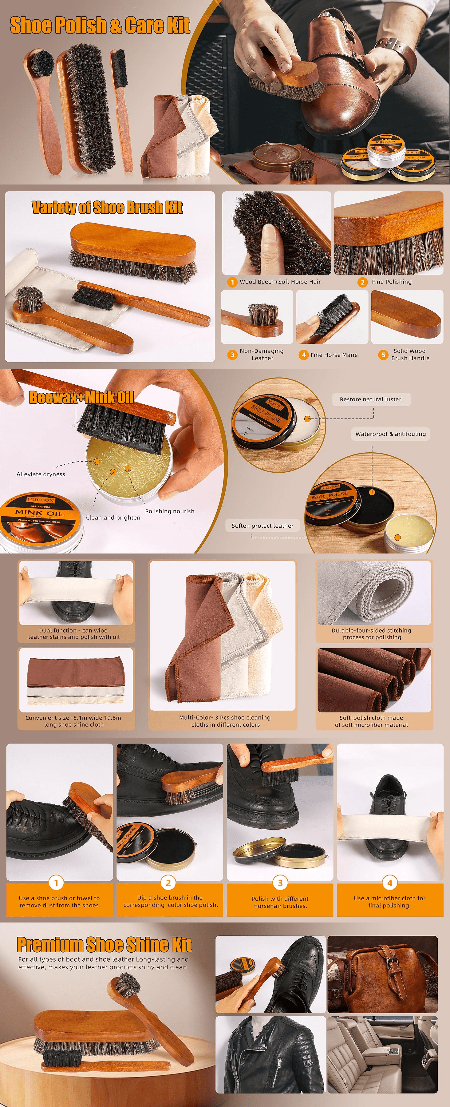 Premium A+ Content for Amazon.com: 13Pcs Shoe Care Kit for Men & Women