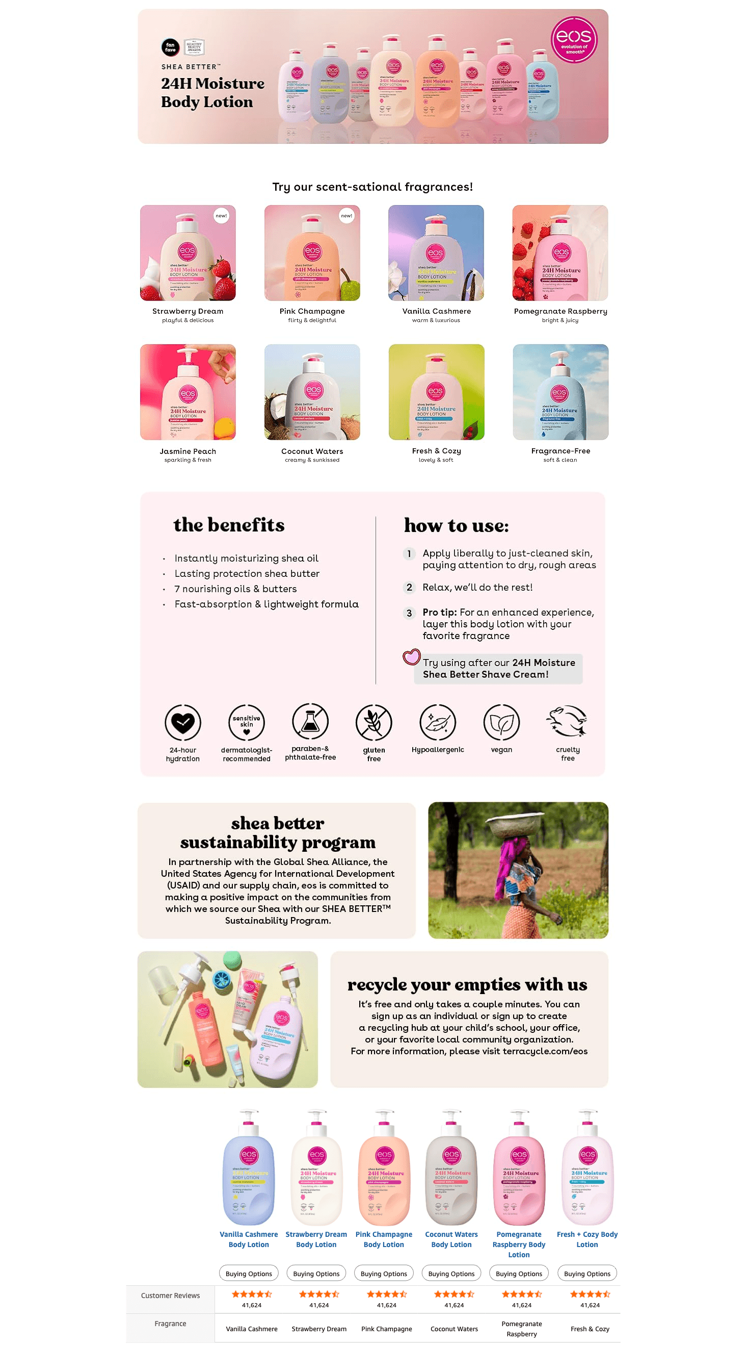 Premium A+ Content for Amazon.com : eos Shea Better Body Lotion- Vanilla Cashmere