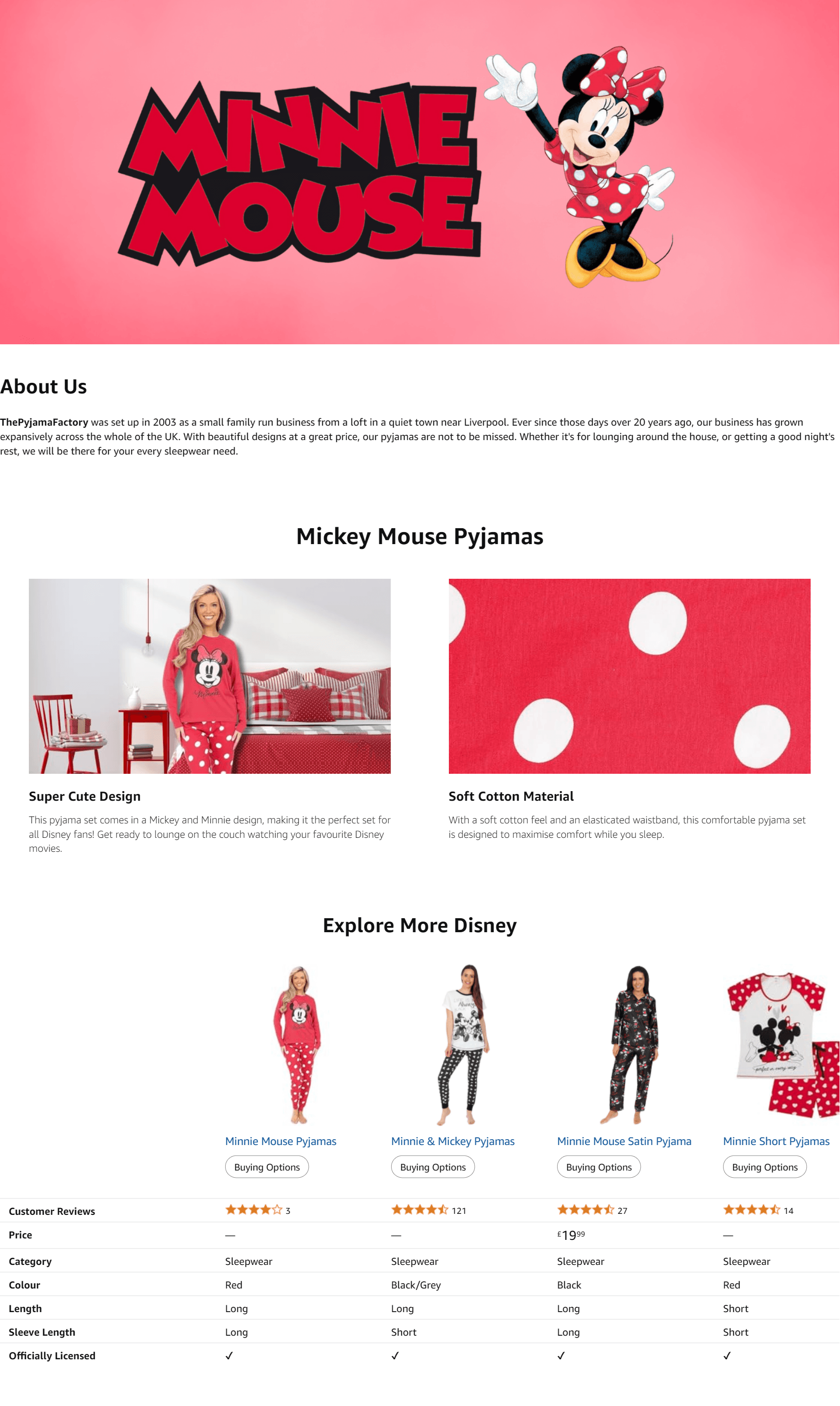 Premium A+ Content for Girls Minnie Mouse Red Long Pyjama Set Kids PJs