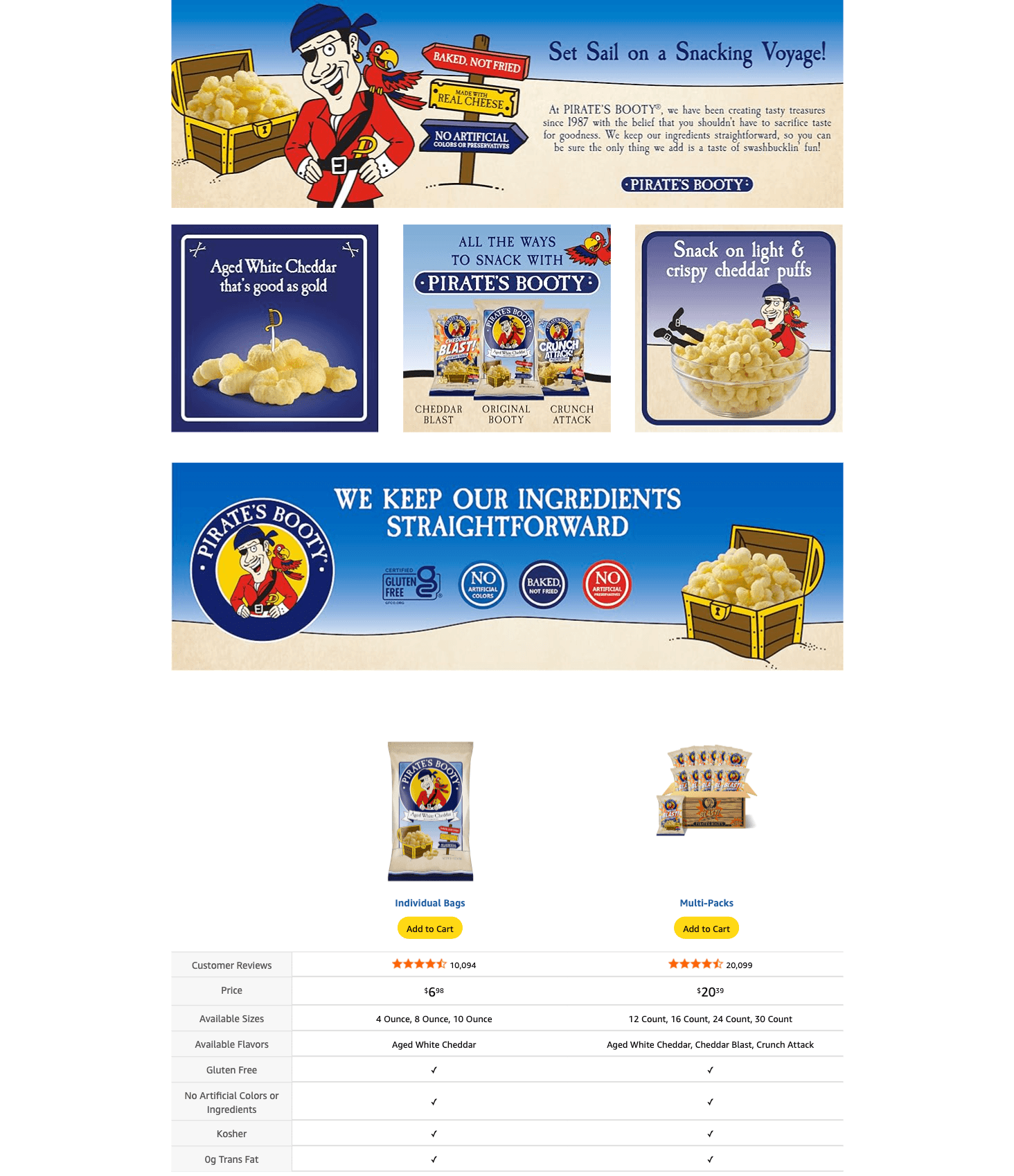 Premium A+ Content for Amazon.com: Pirate's Booty Aged White Cheddar Cheese Puffs
