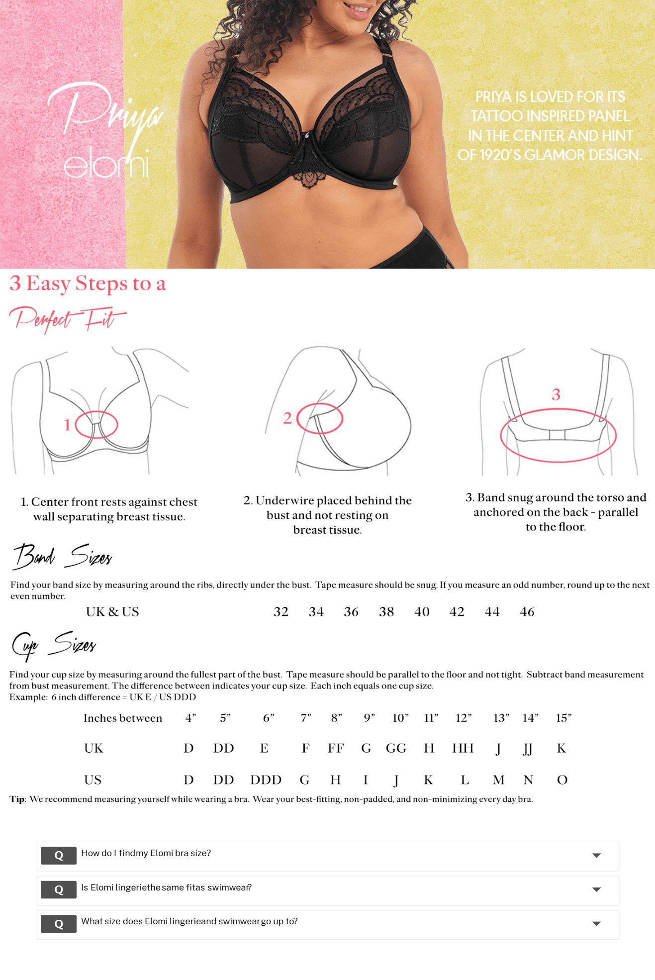 Premium A+ Content for Elomi Women's Priya Underwire Plunge Bra at Amazon Women’s Clothing store