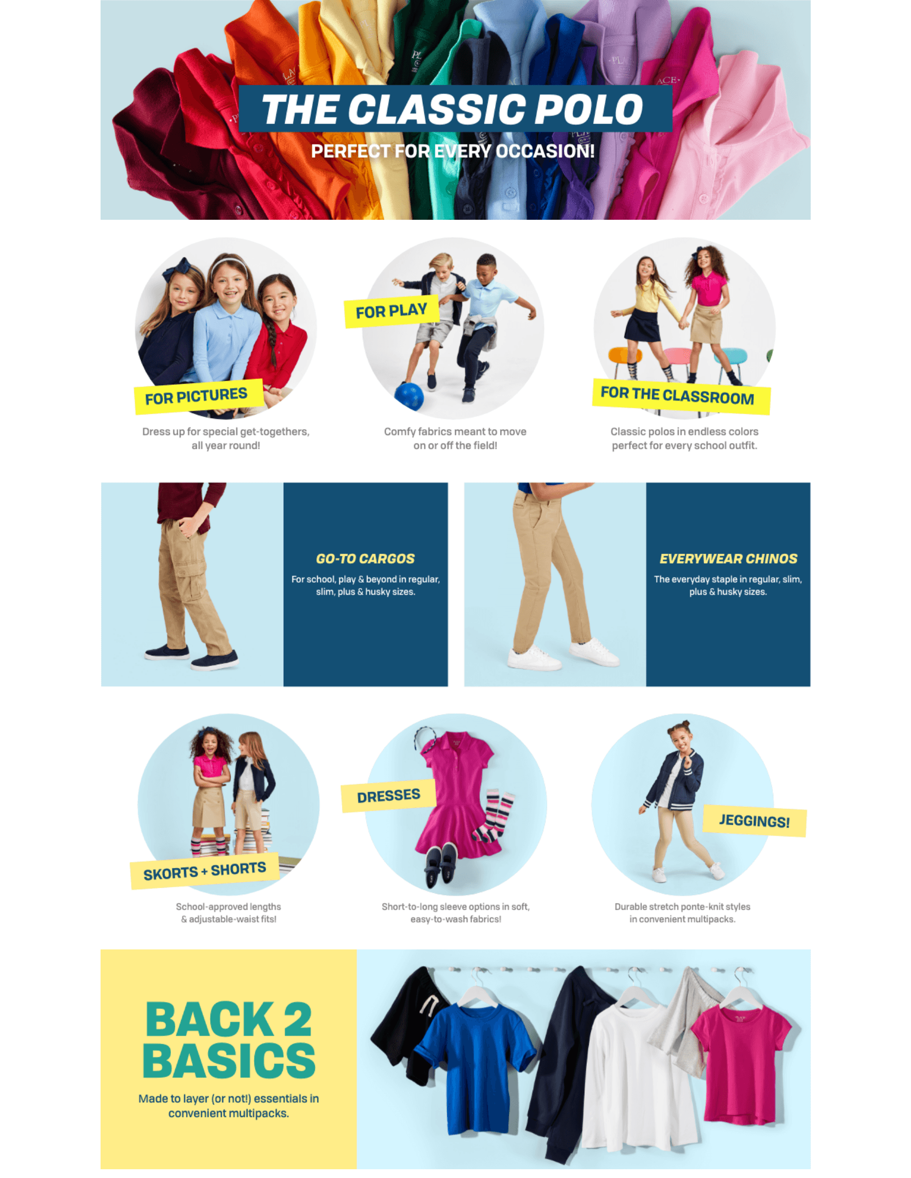 Premium A+ Content for Amazon.com: The Children's Place Boys' Uniform Short Sleeve Pique Polo: Clothing