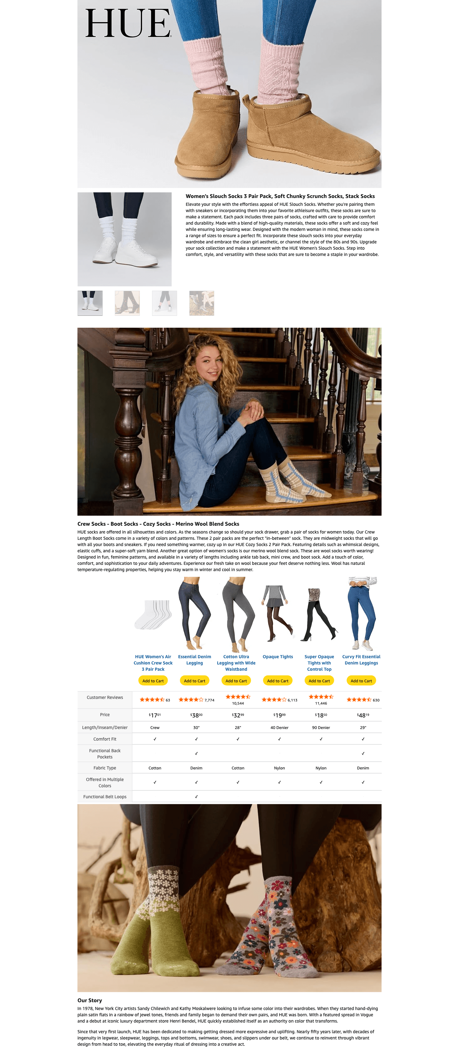Premium A+ Content for Amazon.com: Hue Women's Mini Crew Sock 6-Pack