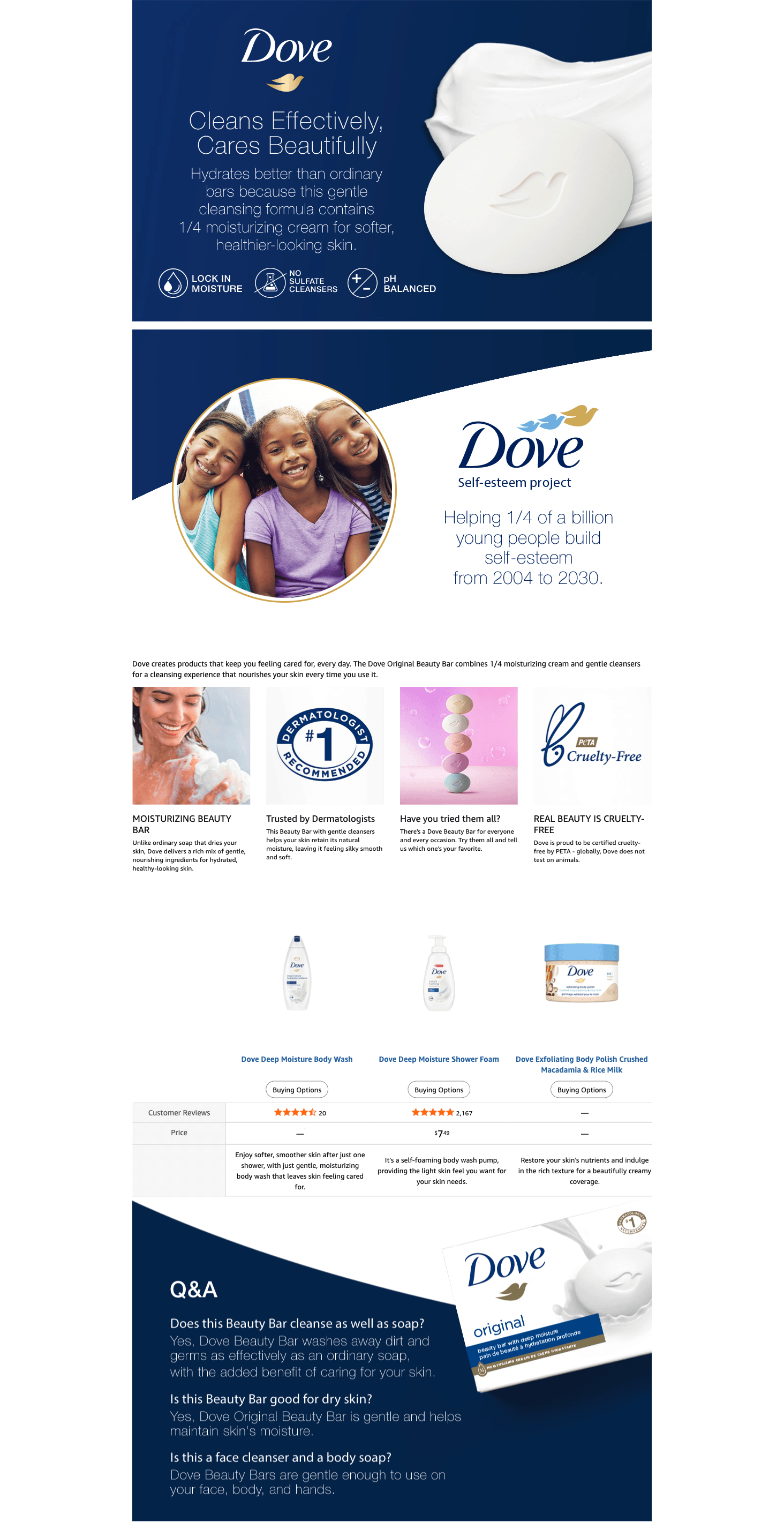 Premium A+ Content for Amazon.com: Dove Beauty Bar Gentle Skin Cleanser Moisturizing for Gentle Soft Skin Care…