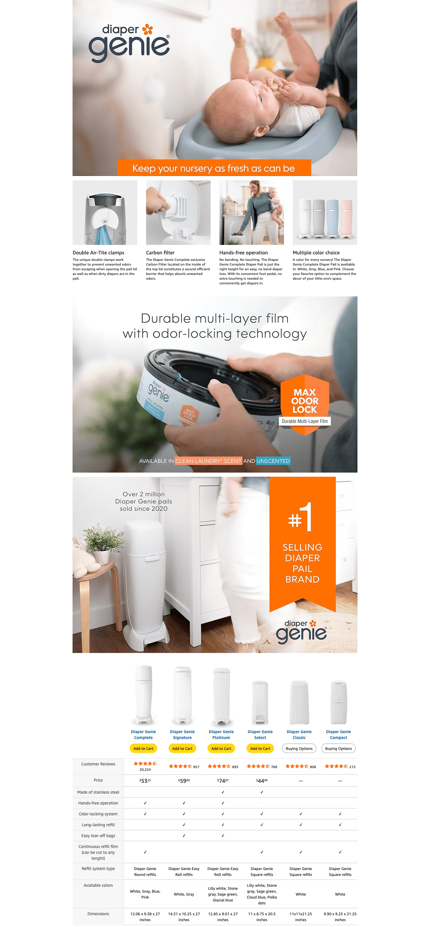 Premium A+ Content for Amazon.com: Playtex Diaper Genie Complete Pail with Built-In Odor Controlling…