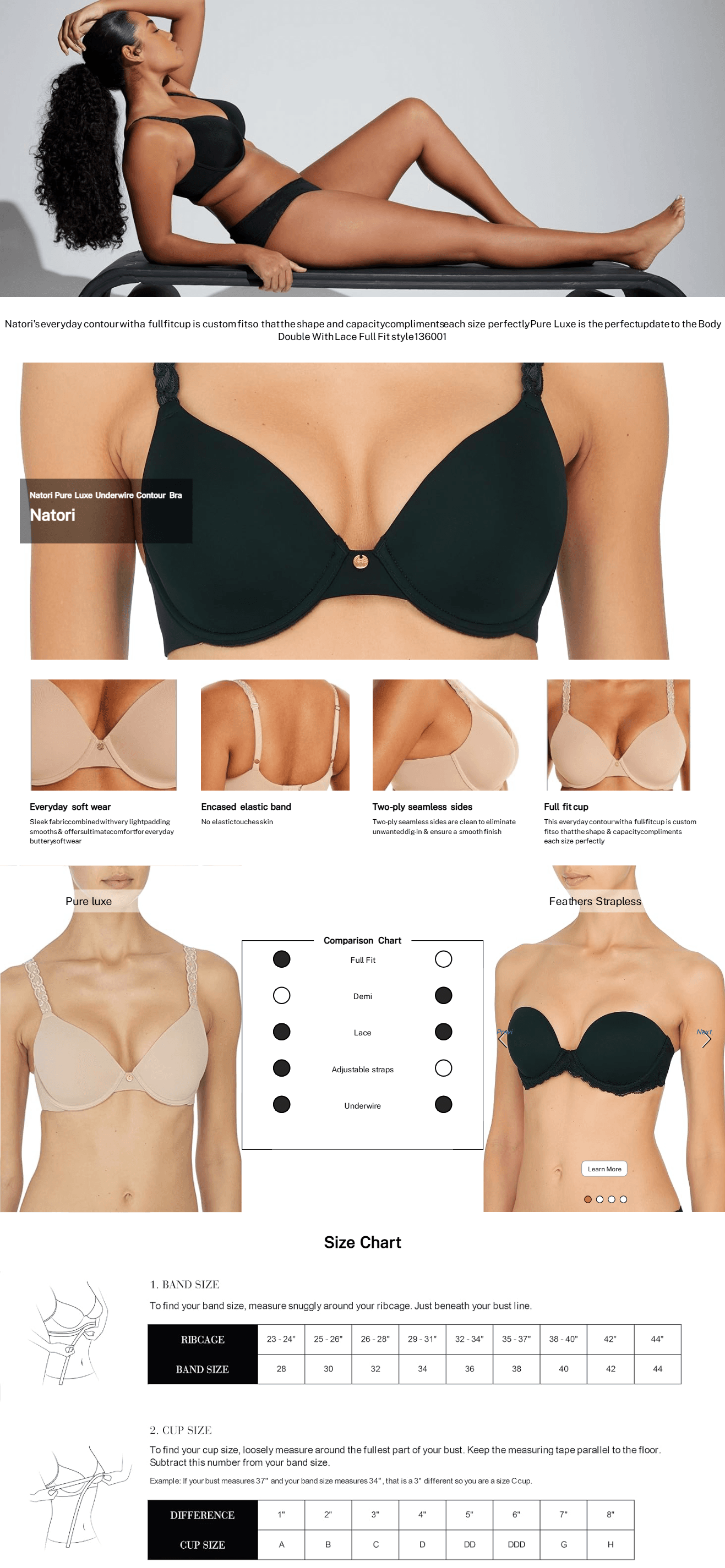 Premium A+ Content for Natori Women's Pure Luxe Custom Coverage Contour