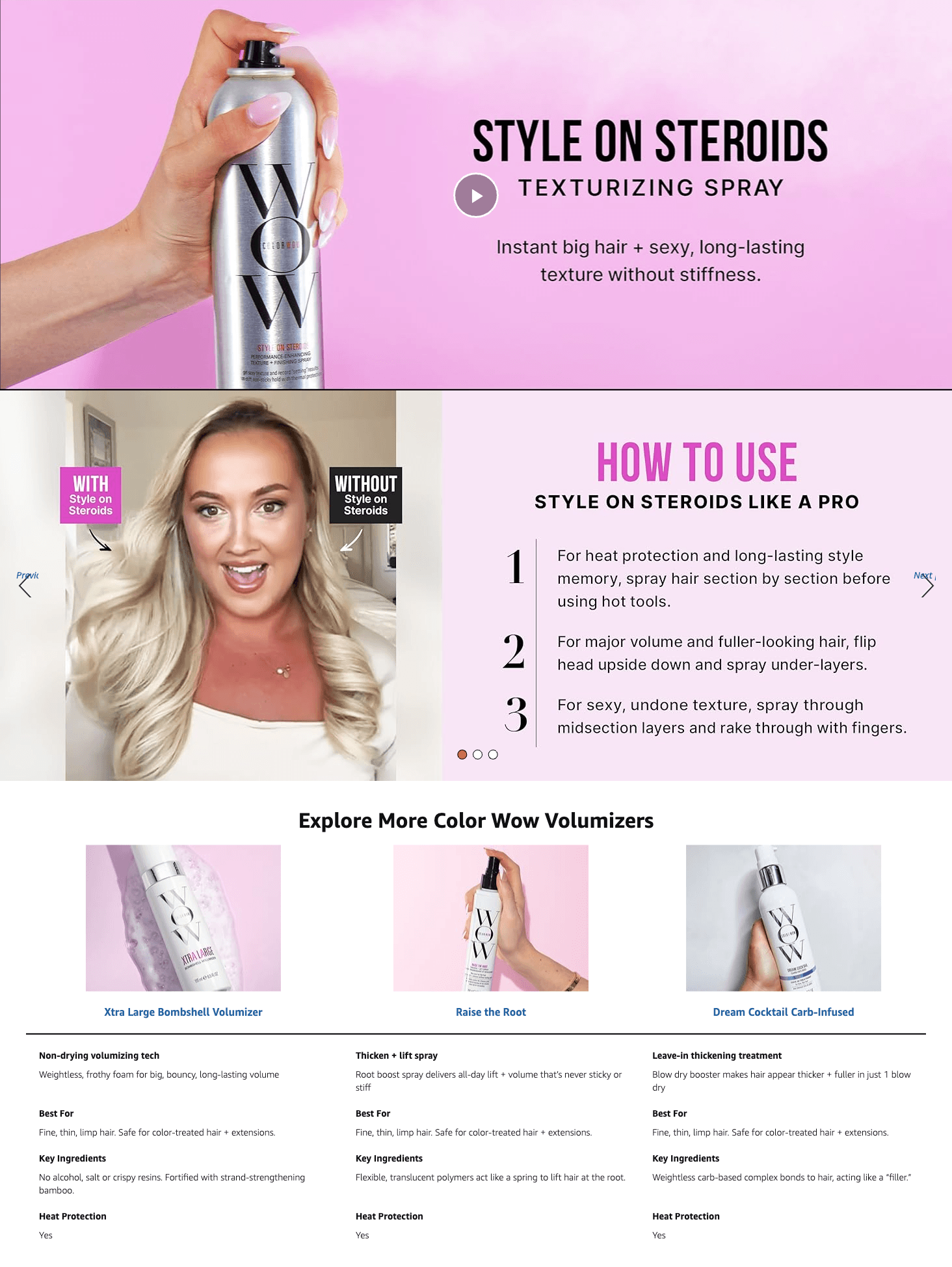 Premium A+ Content for Amazon.com: COLOR WOW STYLE ON STEROIDS Texturizing Spray