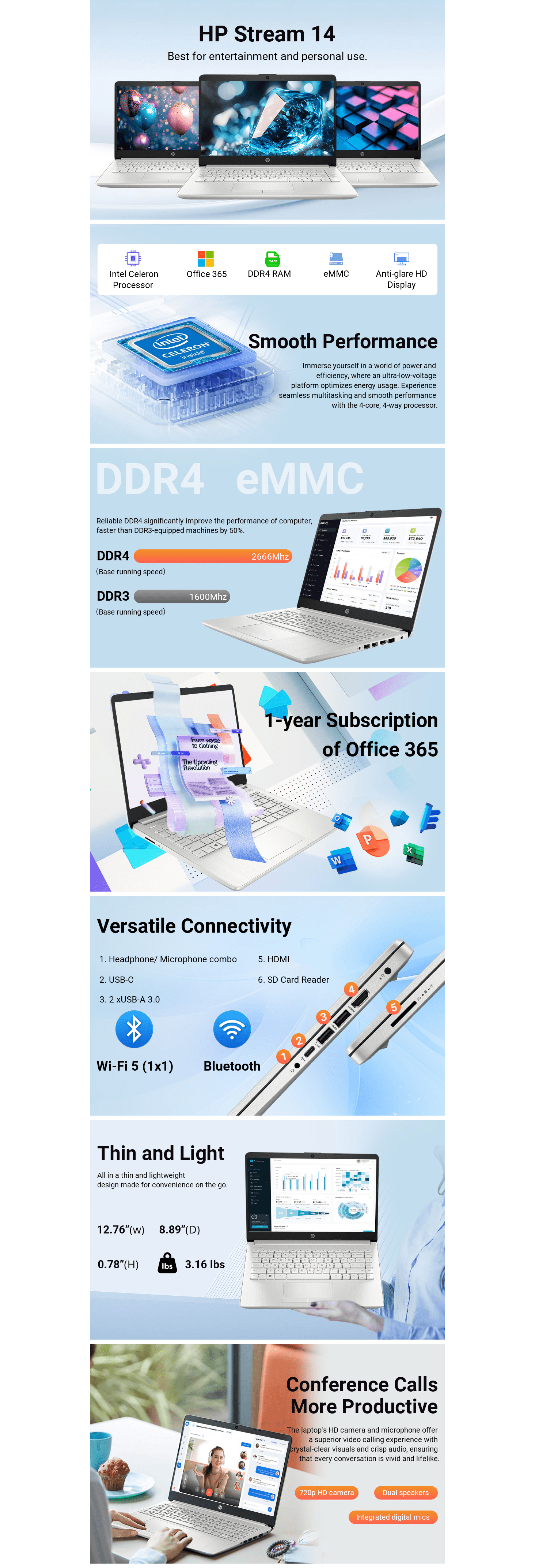 Premium A+ Content for Amazon.com: HP Stream 14" HD BrightView Laptop