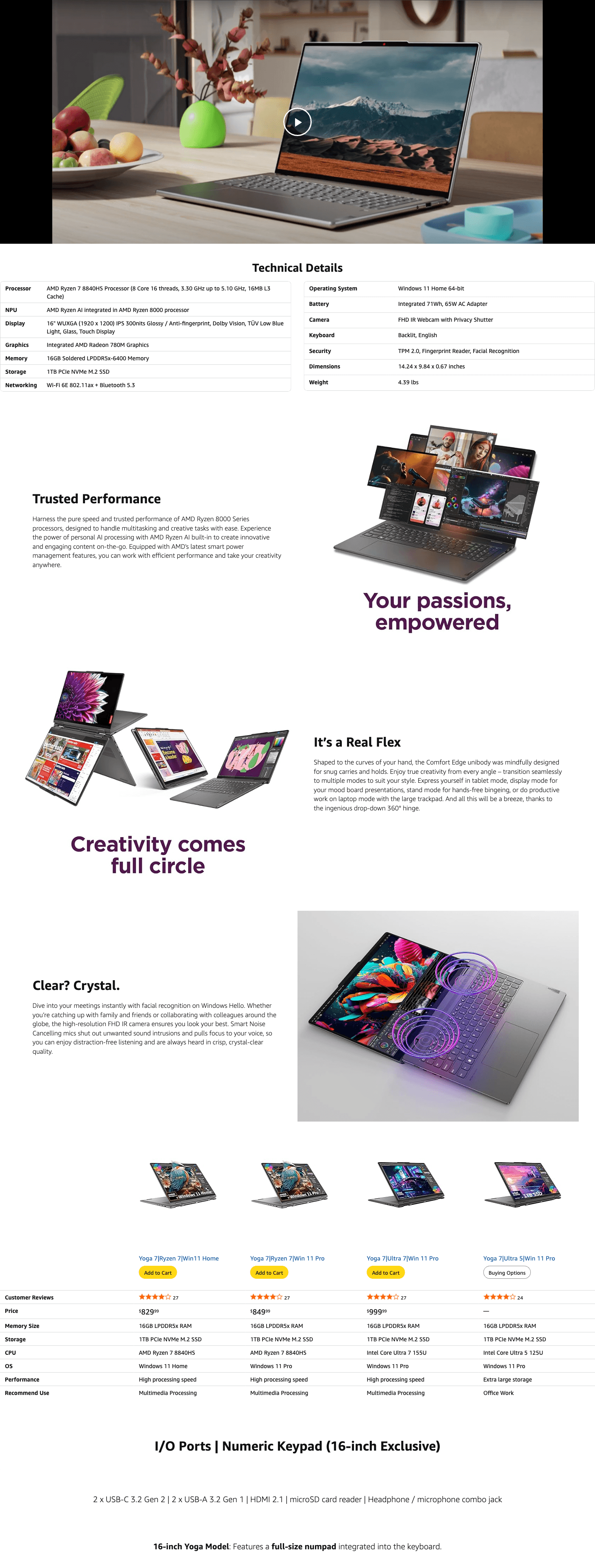 Premium A+ Content for Amazon.com: Lenovo Yoga 7 7i 2-in-1 Laptop (16" FHD+ Touchscreen