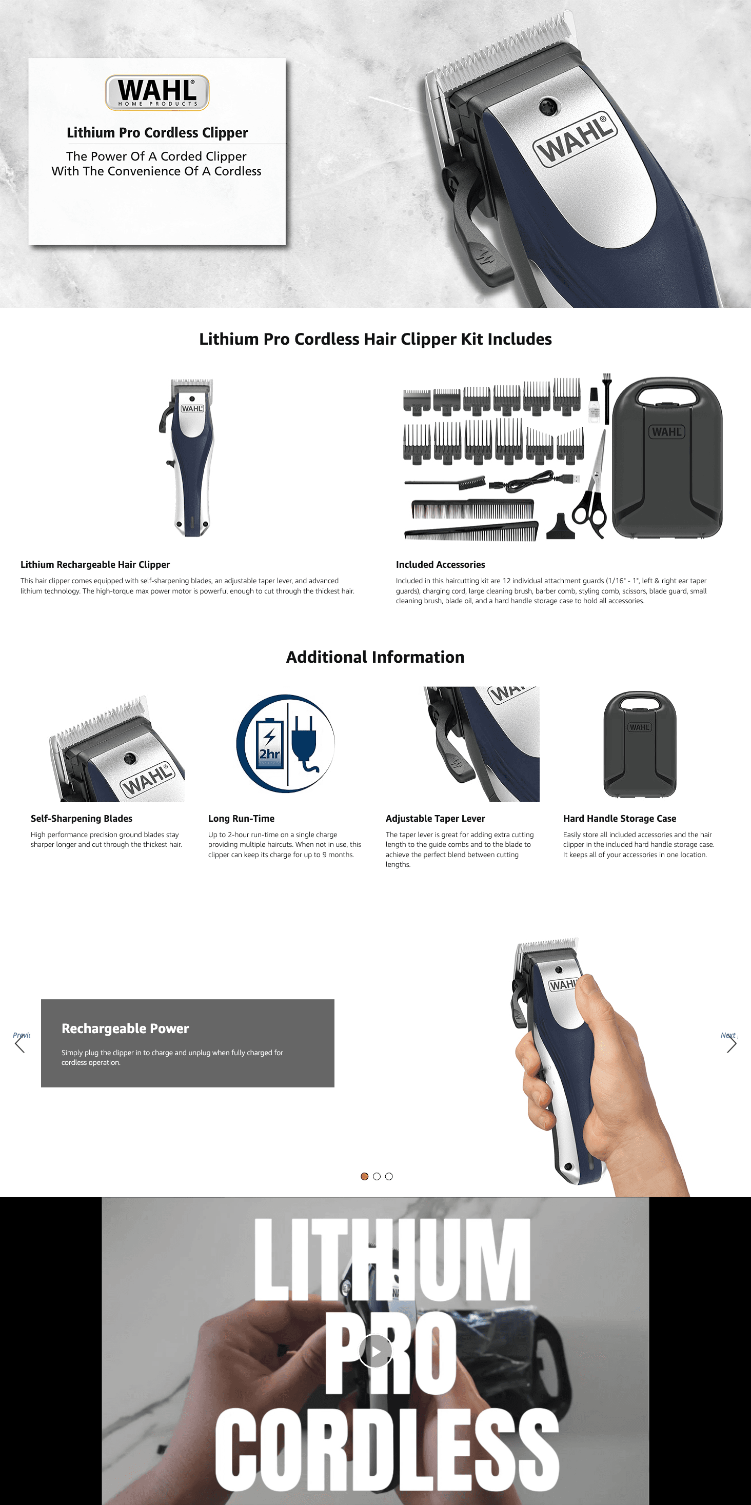 Premium A+ Content for Amazon.com: Wahl Lithium Ion Pro Rechargeable Cordless Hair Clippers for Men