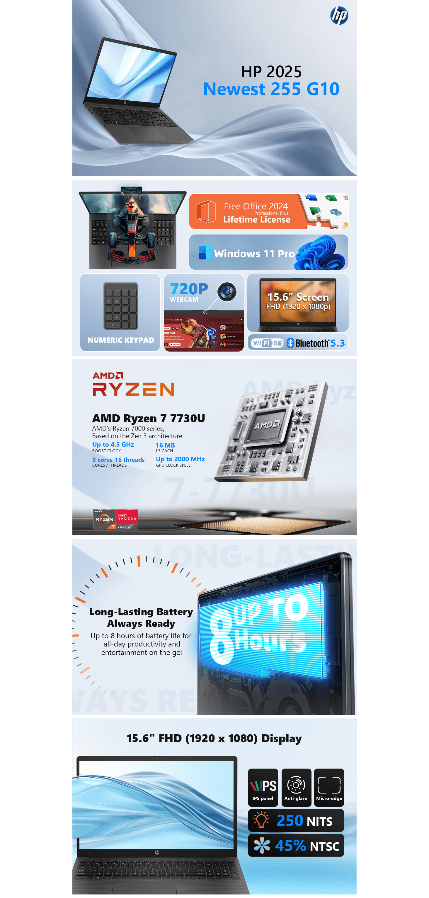 Premium A+ Content for Amazon.com: HP 2025 Updated 15.6" 255 G10 FHD Business Laptop