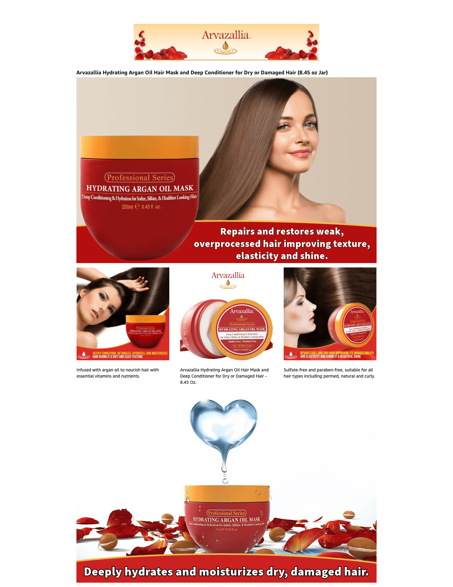 Premium A+ Content for Amazon.com: Arvazallia Hydrating Argan Oil Hair Mask and Deep Conditioner for Dry or…