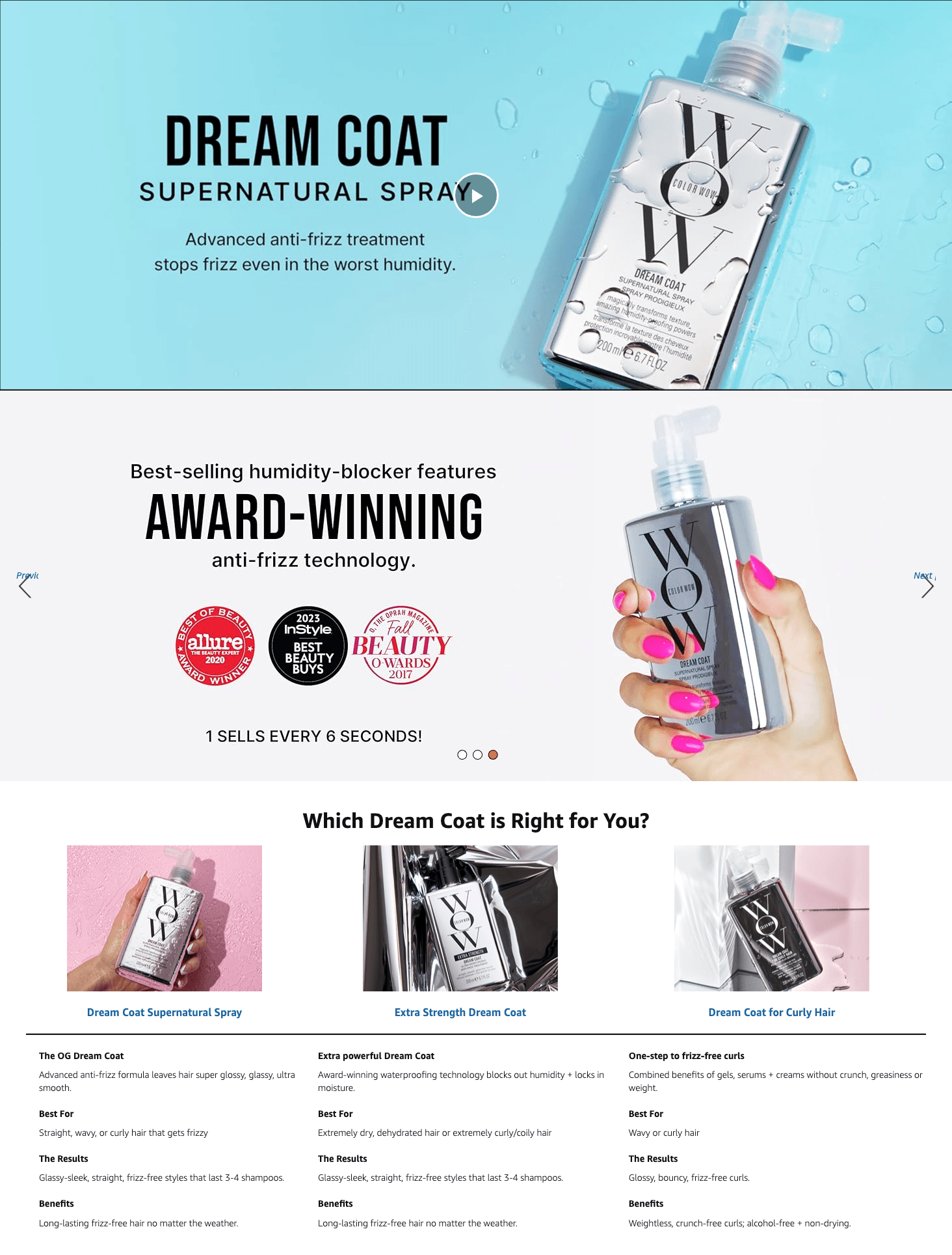 Premium A+ Content for Amazon.com: COLOR WOW Dream Coat Supernatural Spray