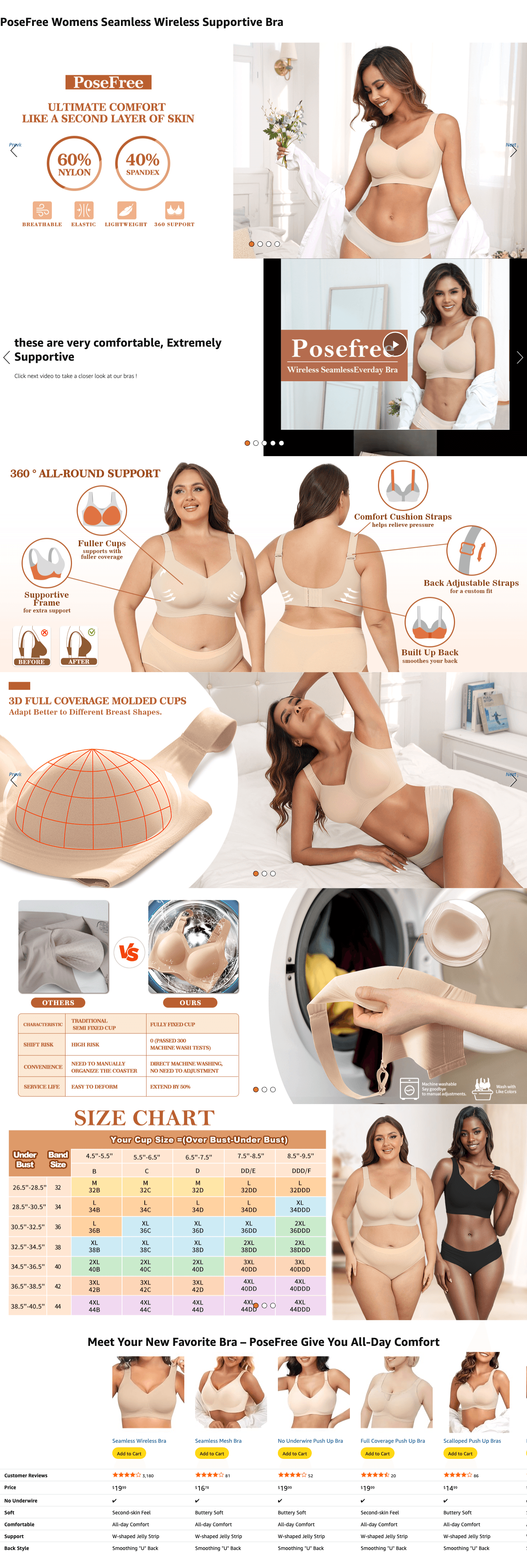 Premium A+ Content for PoseFree Wireless Bras for Women Full Coverage Bra Full Support and Lift No Underwire…