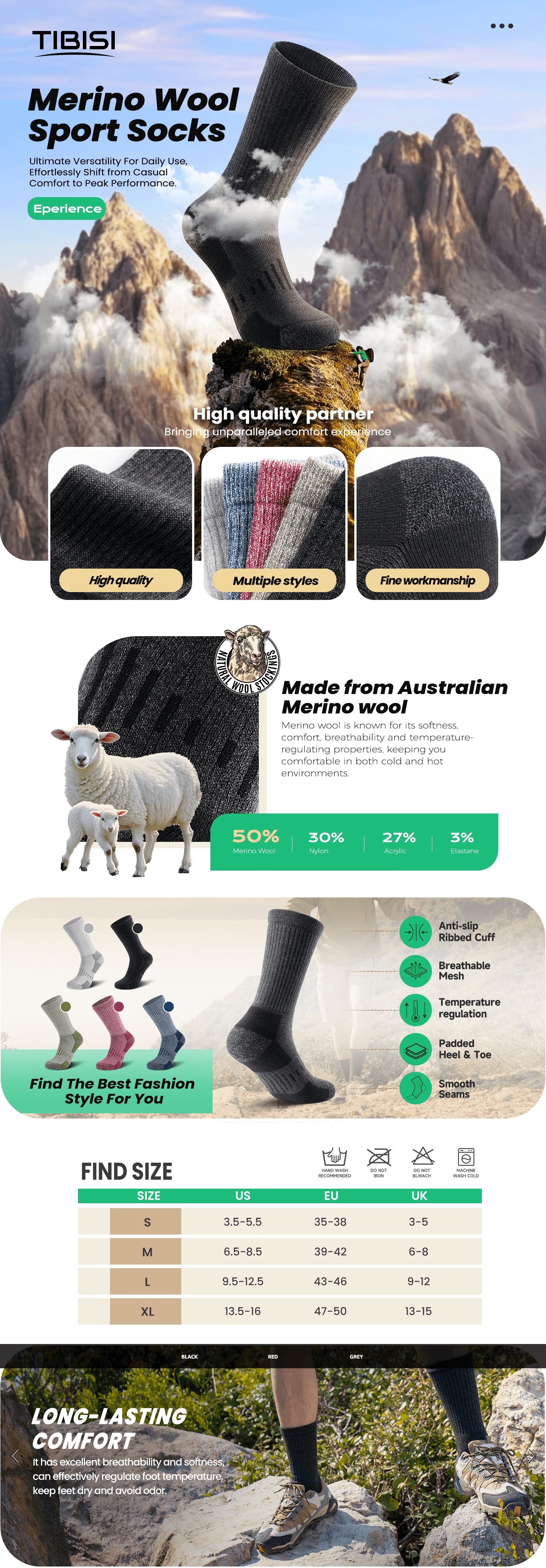 Premium A+ Content for TIBISI Mens Socks Cushion Moisture Wicking Breathable