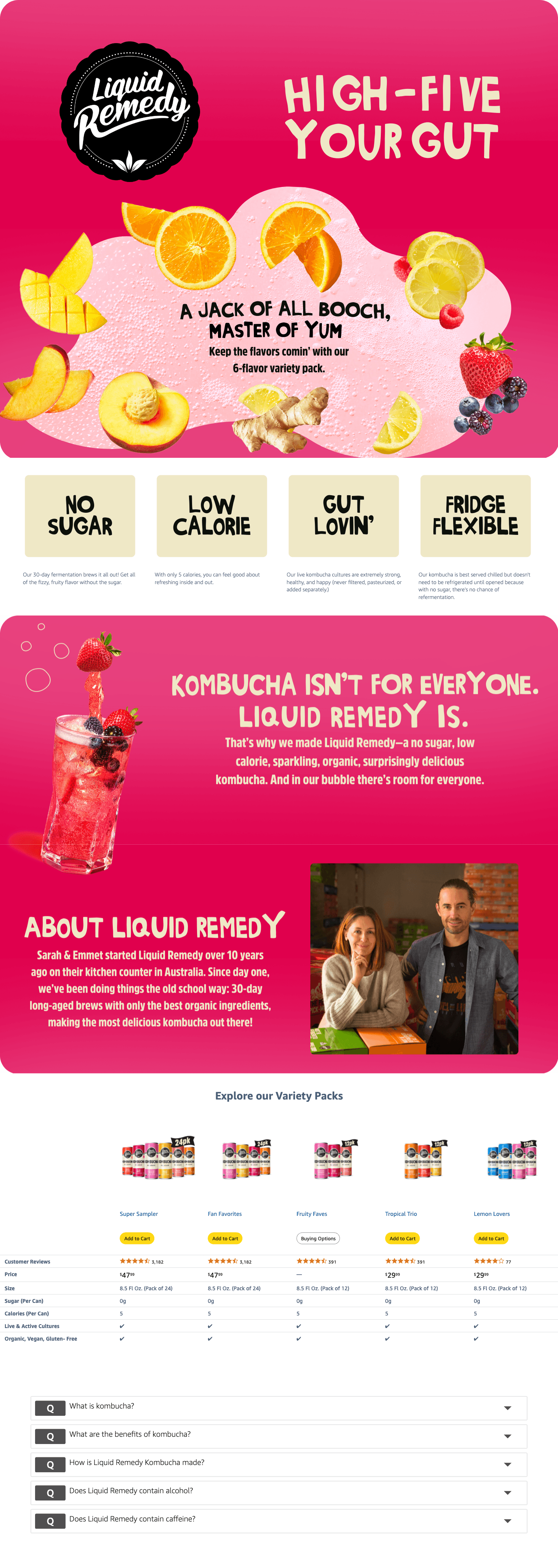 Premium A+ Content for Amazon.com : Liquid Remedy Kombucha Sugar Free Organic Drink