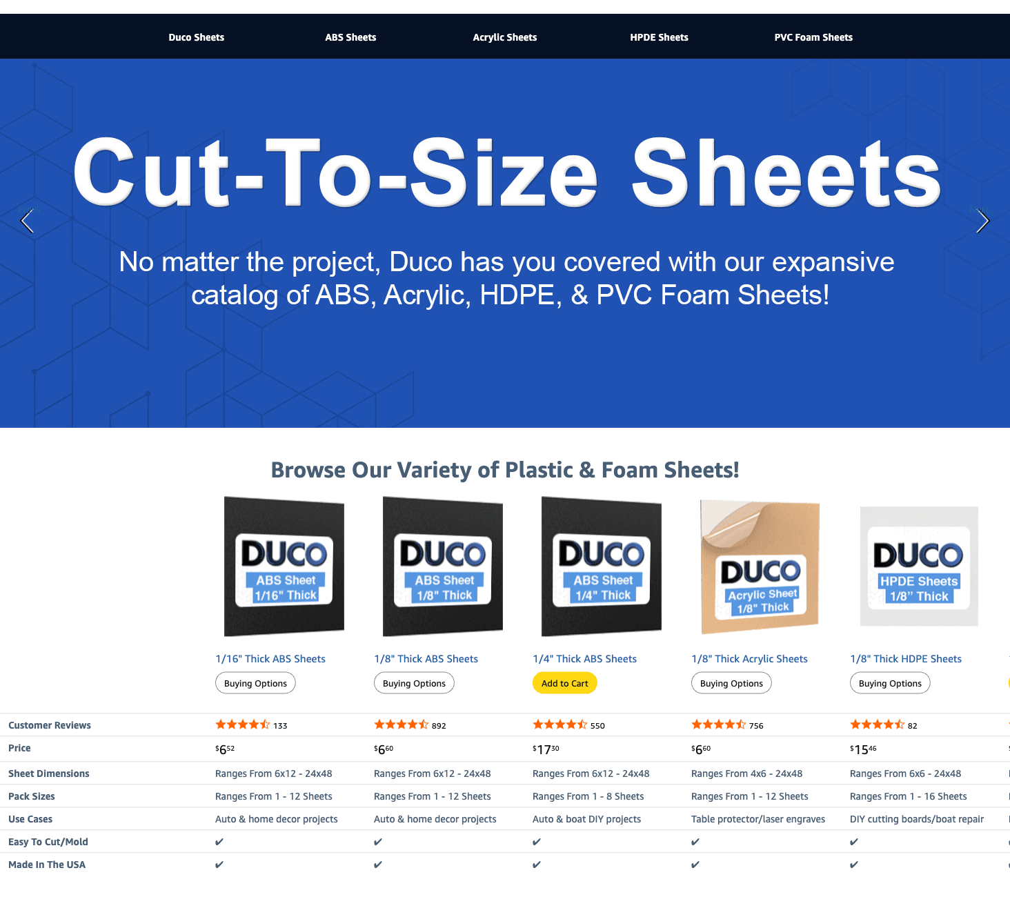Premium A+ Content for Amazon.com: Duco USA-Made ABS Plastic Sheet 1/4 Inch Thick 8" x 12"