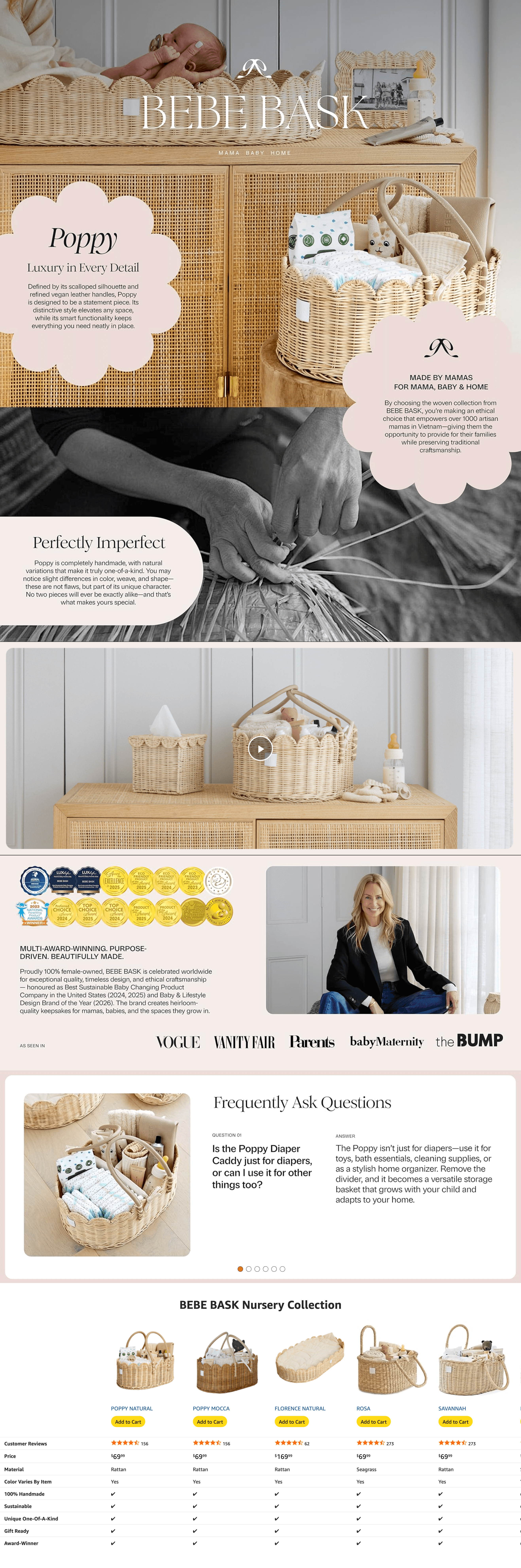 Premium A+ Content for Amazon.com: BEBE BASK Premium Baby Diaper Caddy Organizer