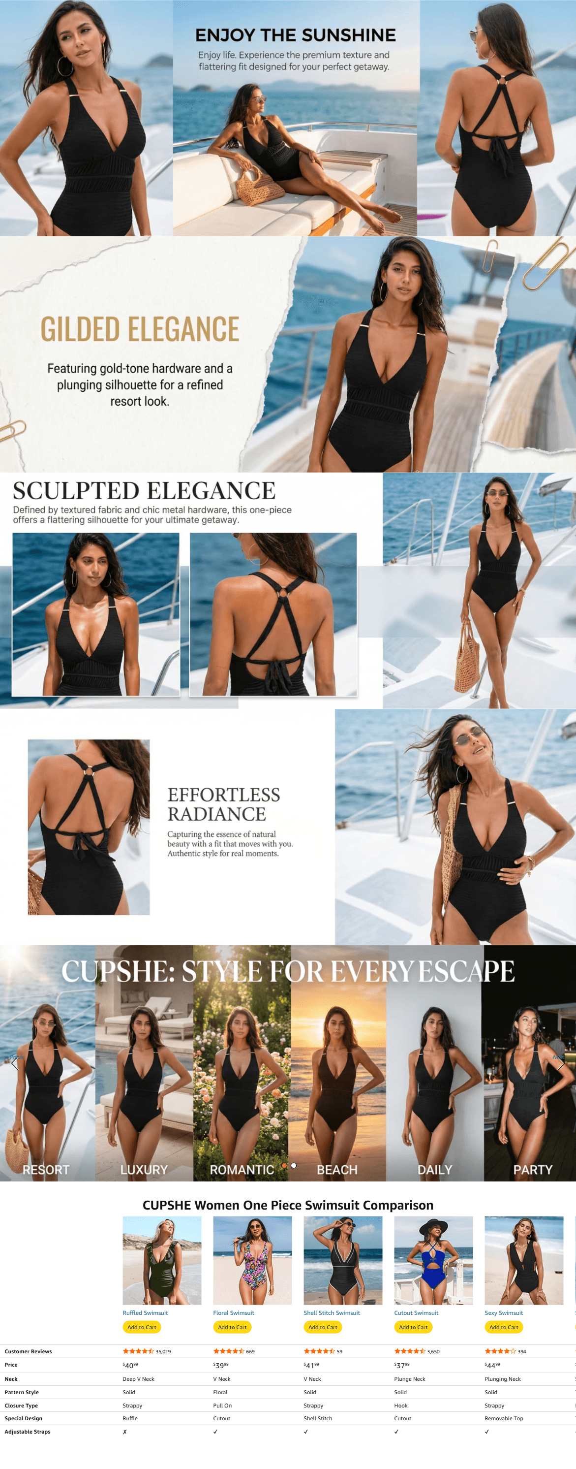 Premium A+ Content for CUPSHE Womens One Piece Swimsuit Textured Bathing Suit for Women V Neck O Ring Ruching…