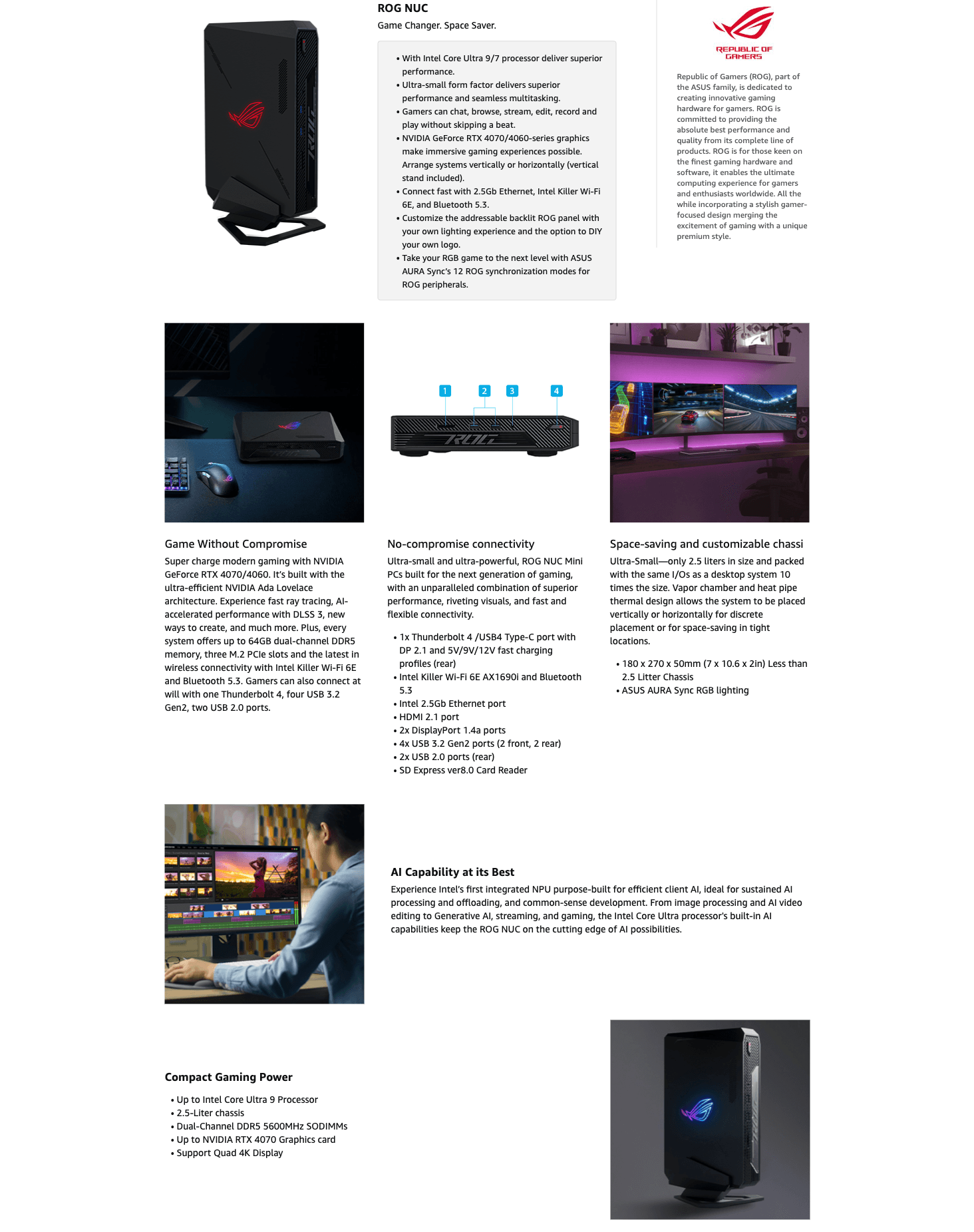 Premium A+ Content for Amazon.com: ROG NUC 970 Full System Mini PC with Intel 14th Gen Core Ultra 9 185H